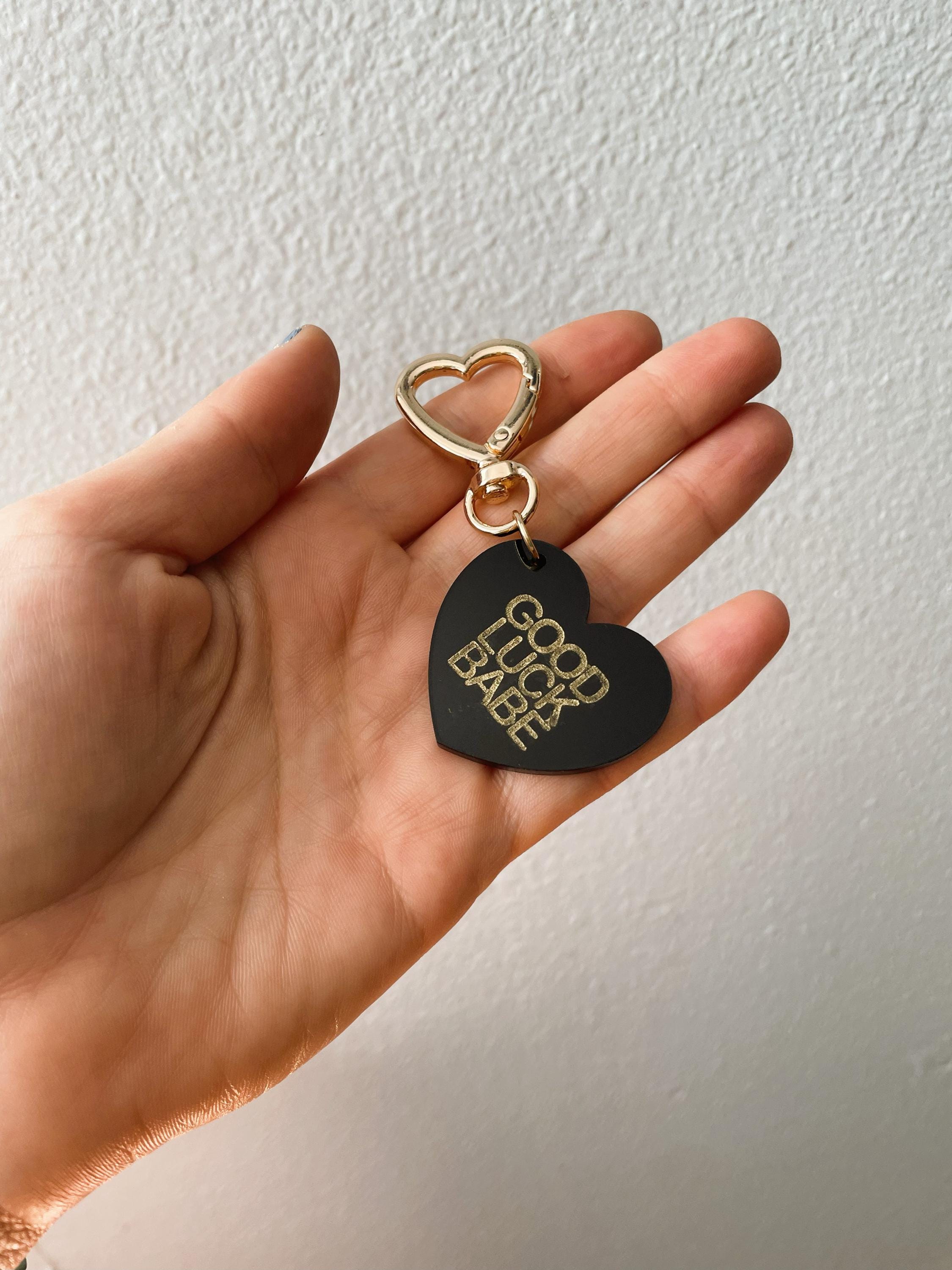 Good Luck Babe Trinket Bag Charm Key Chain | Handmade Heart Black Acrylic
