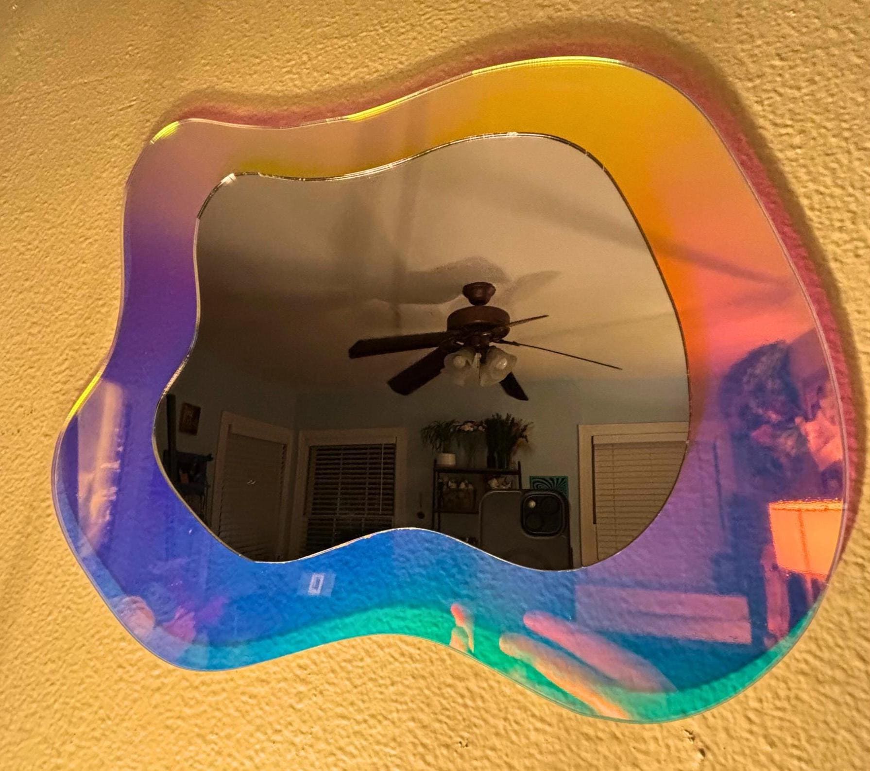 Wavy Mirror Acrylic Wall Art | Rainbow Iridescent Abstract Decor