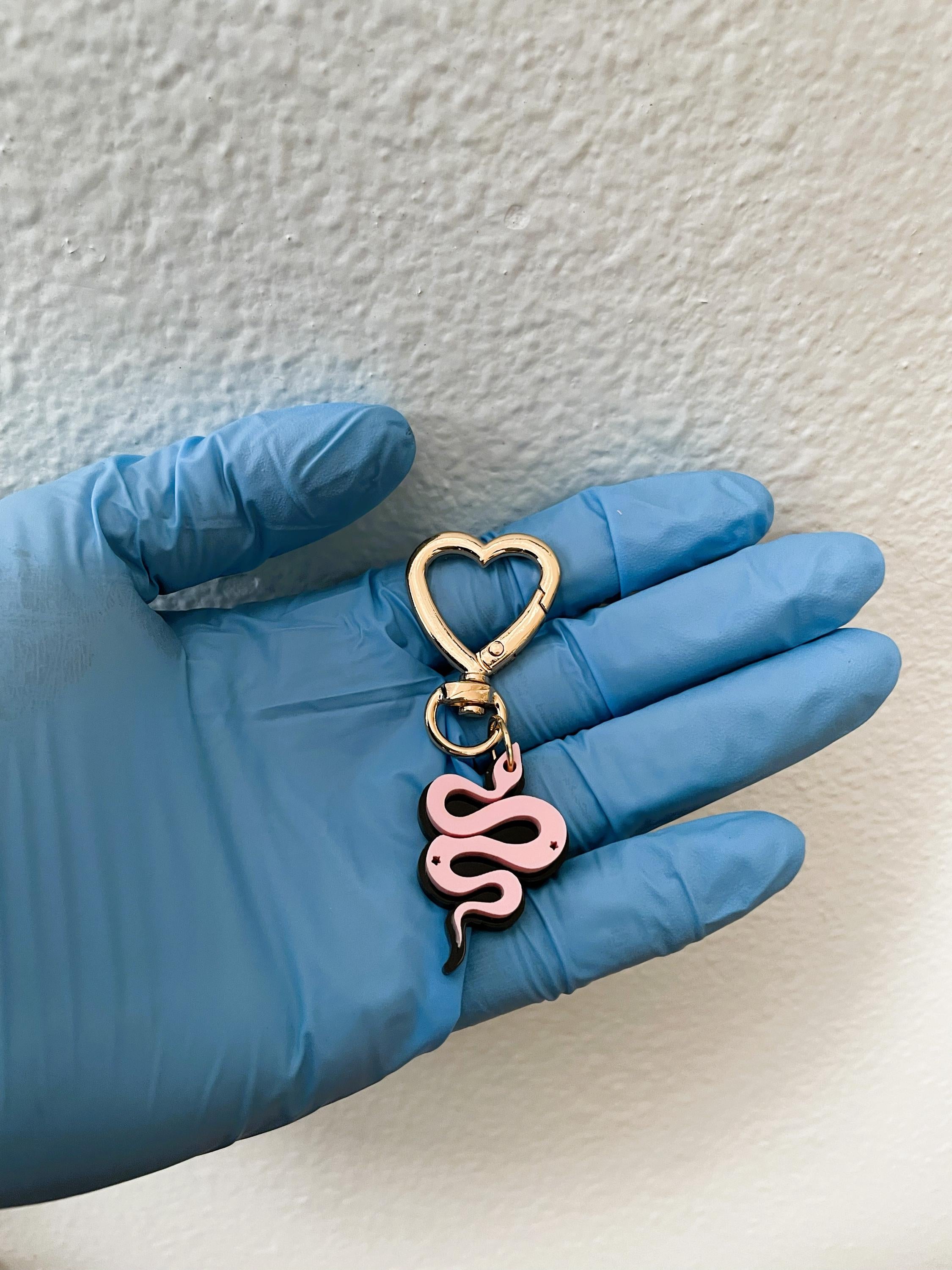 Snake Bag Charm Keychain | Handmade Pink and Black Acrylic