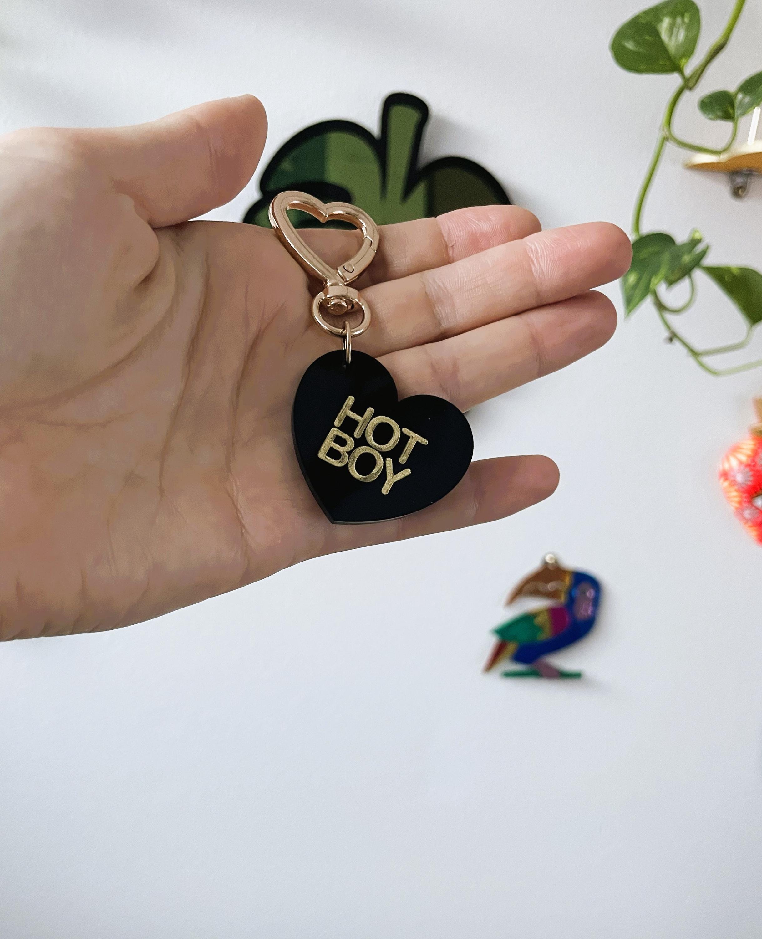 Hot Girl Boy Trinket Bag Charm Key Chain | Handmade Heart Black Acrylic