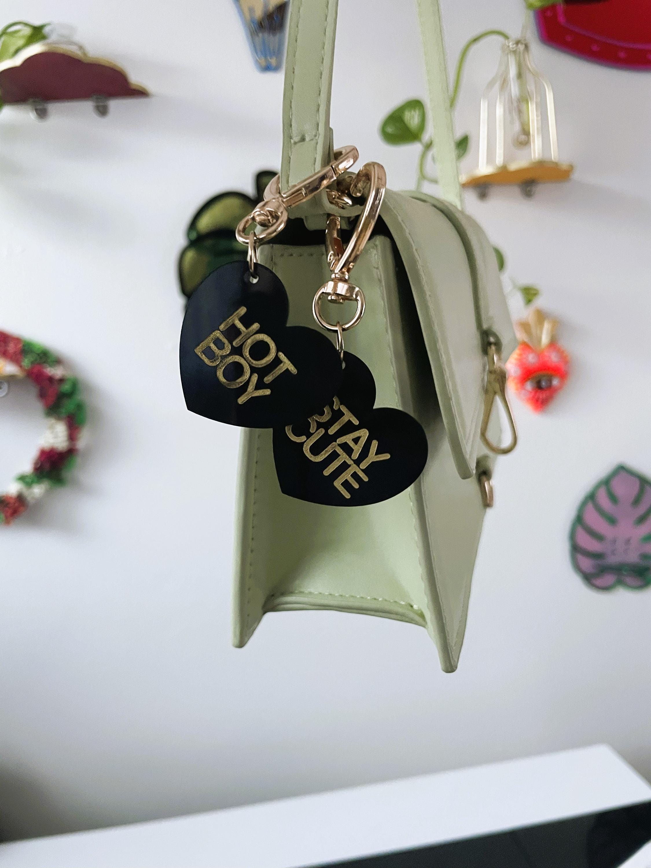 Hot Girl Boy Trinket Bag Charm Key Chain | Handmade Heart Black Acrylic