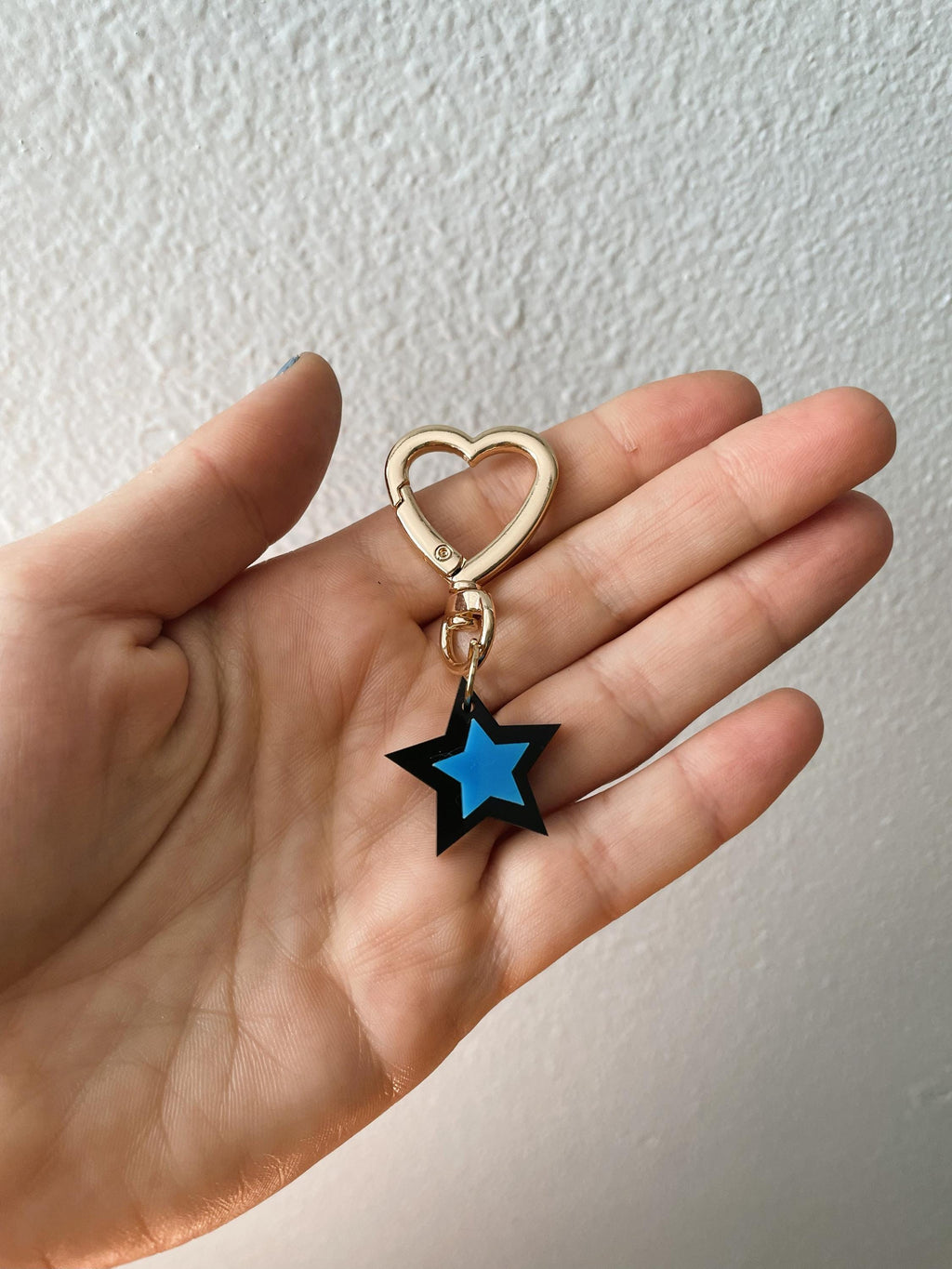 Star Trinket Bag Charm Key Chain | Handmade Heart Blue Black Acrylic