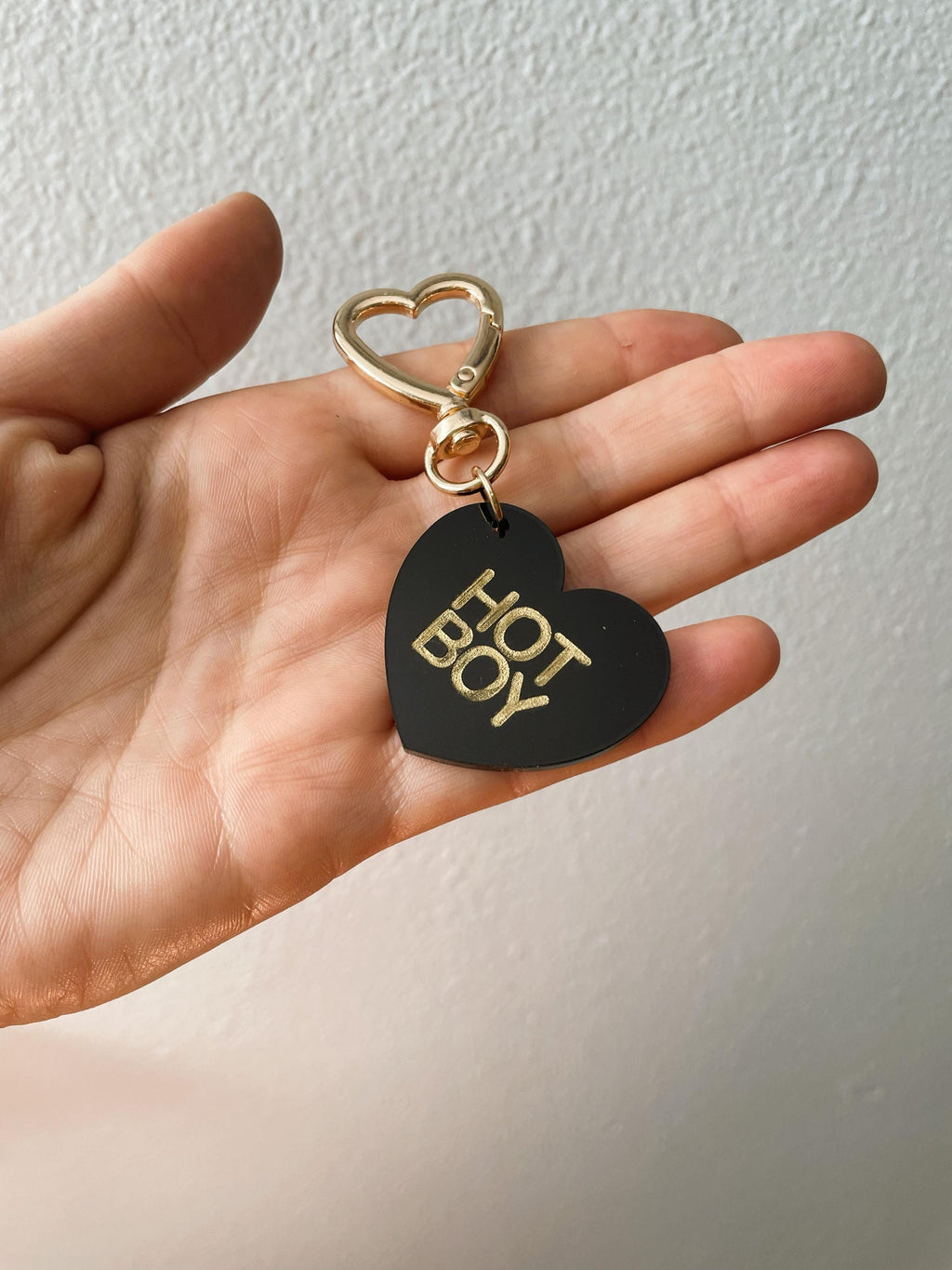 Hot Girl Boy Trinket Bag Charm Key Chain | Handmade Heart Black Acrylic