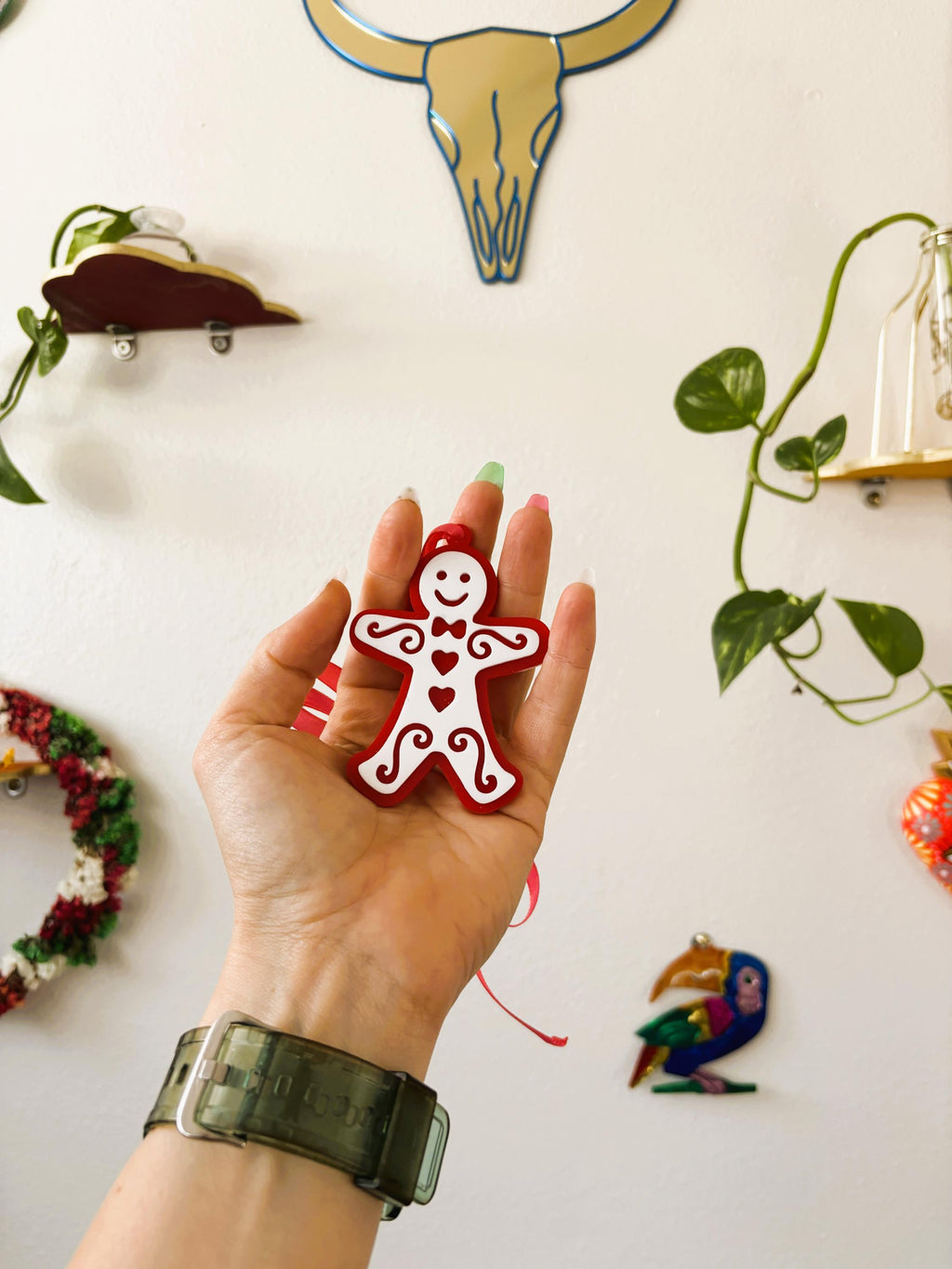 Gingerbread Man Holiday Ornament for Christmas Tree: Handmade Acrylic Gift