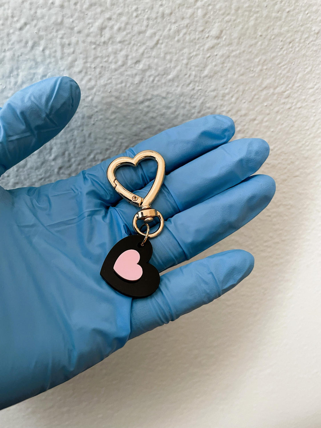 Heart Bag Charm Key Chain | Handmade Pink and Black Acrylic