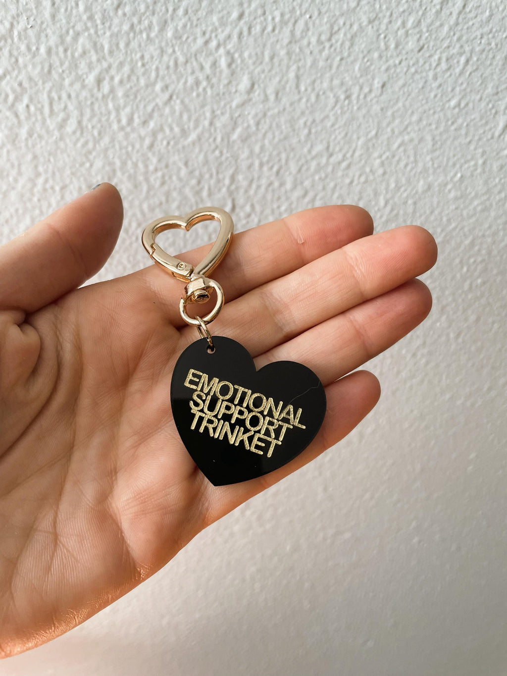 Emotional Support Trinket Therapy Bag Charm Key Chain | Handmade Heart Black Acrylic