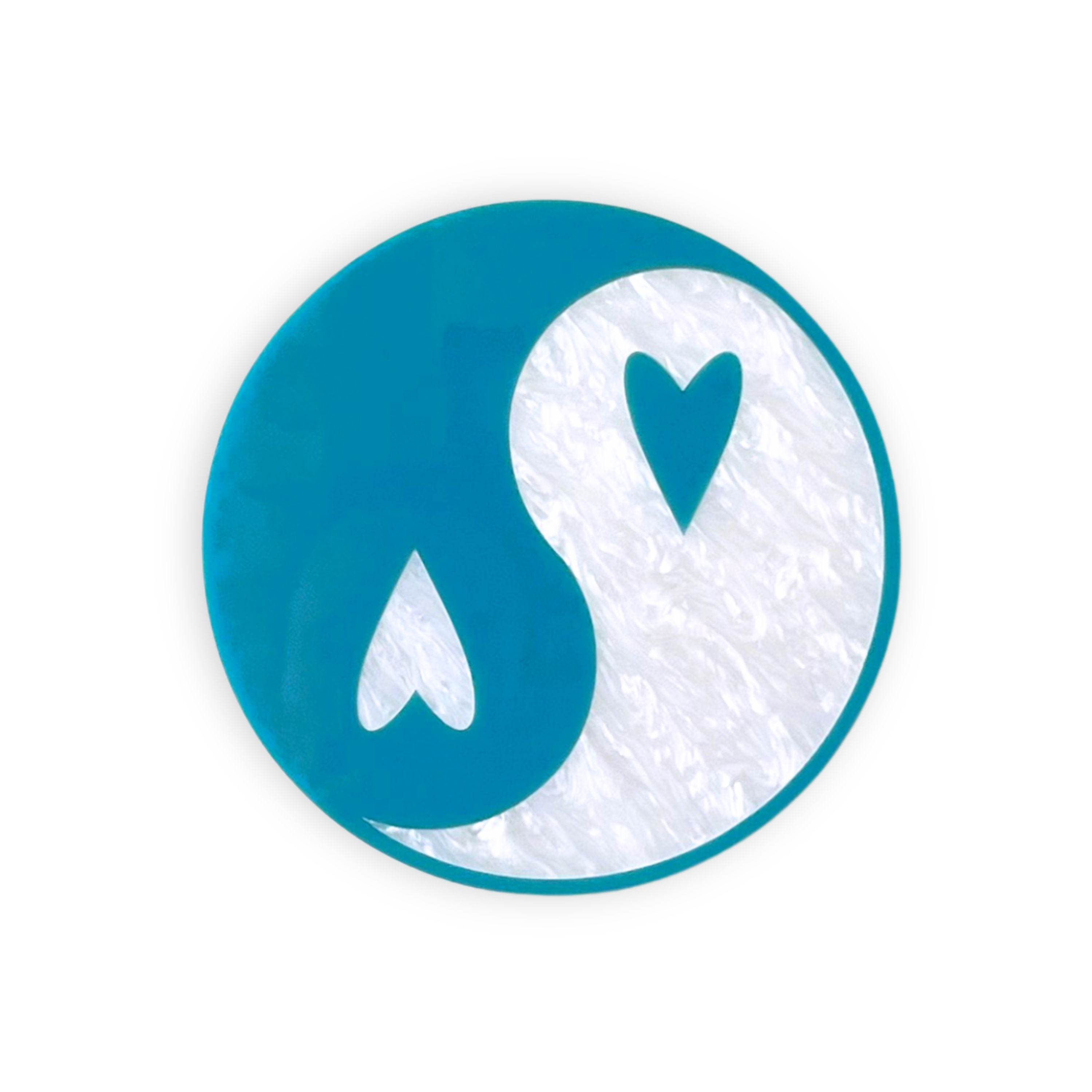 Yin-Yang Coaster- Teal & Pearl White Acrylic Funky Home Decor