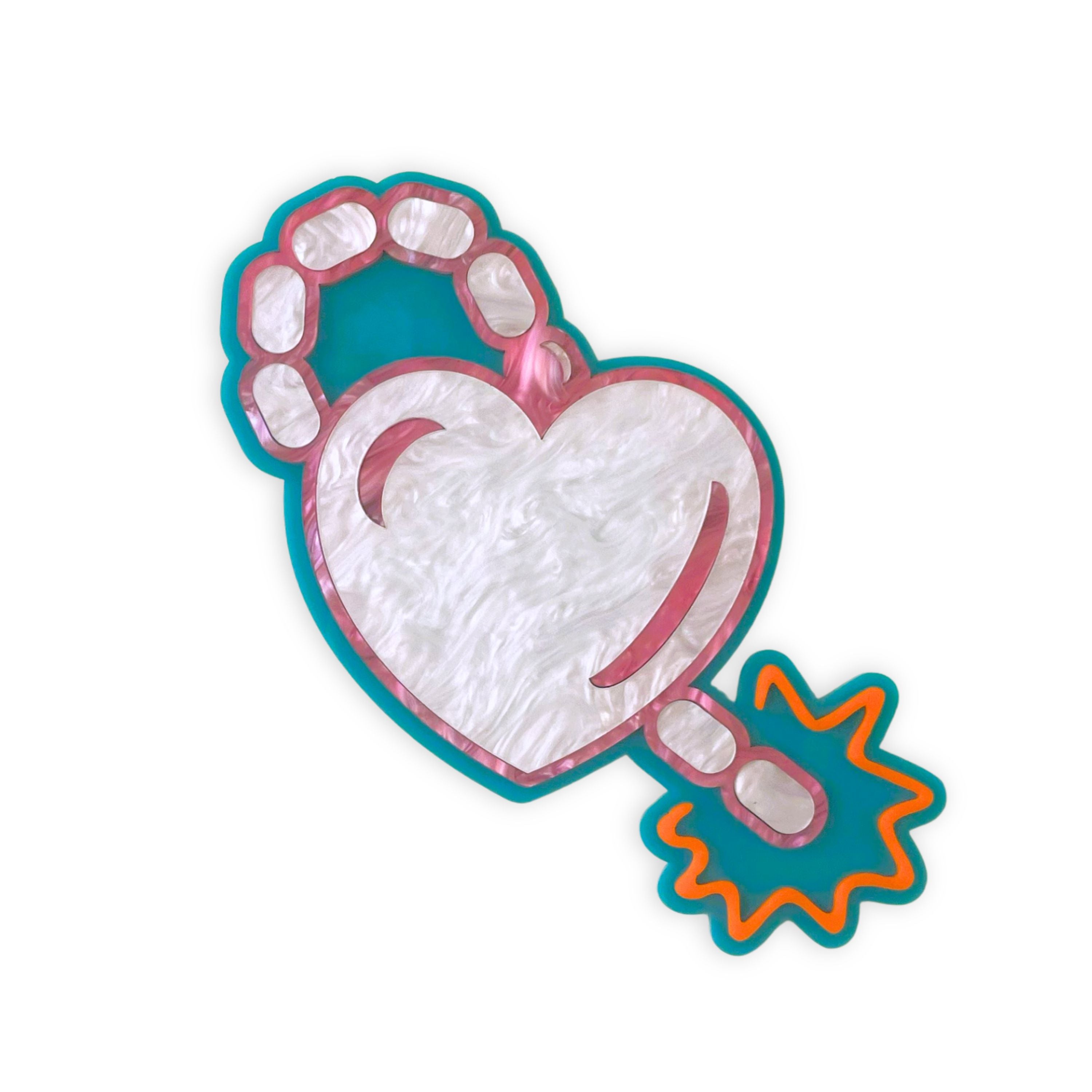 LoveBomb Wall Hanging- Teal & Pearl Pink White Acrylic Gallery Wall Art Decor