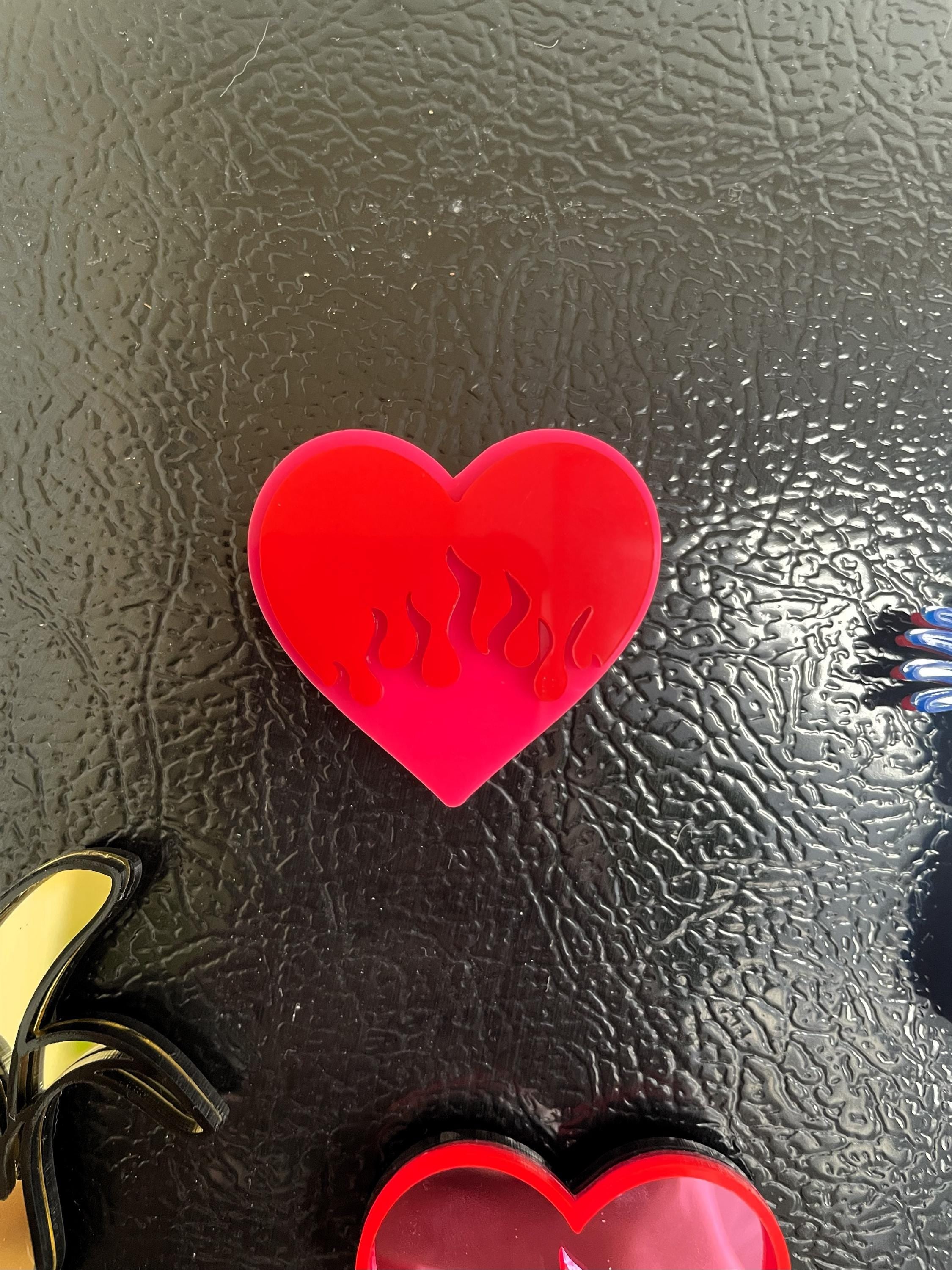 Heart and Flame Acrylic Mirror Fridge Magnet: Funky Pop Art Small Wall Hanging