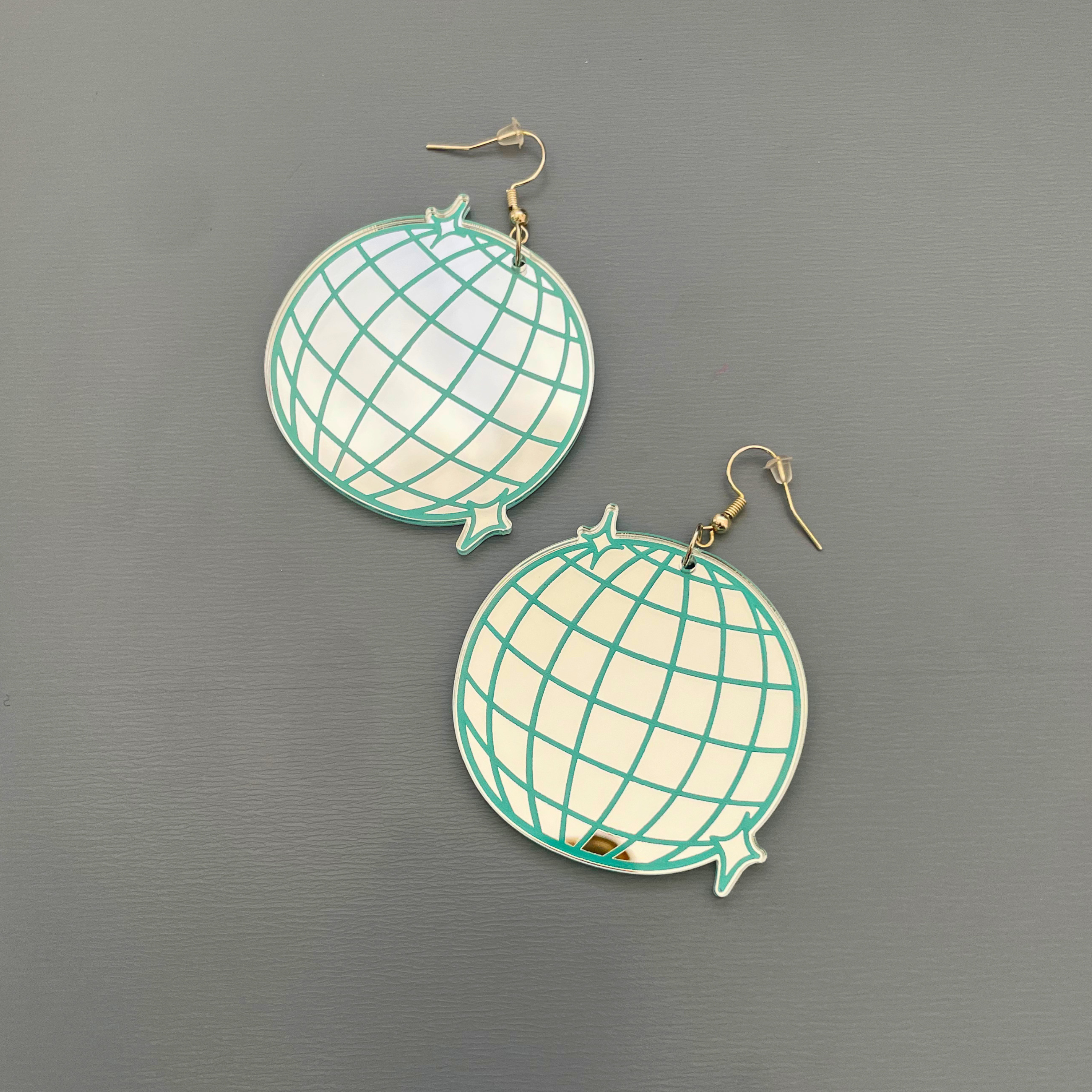 Disco Fever Mirror Acrylic Earrings | Silver & Teal