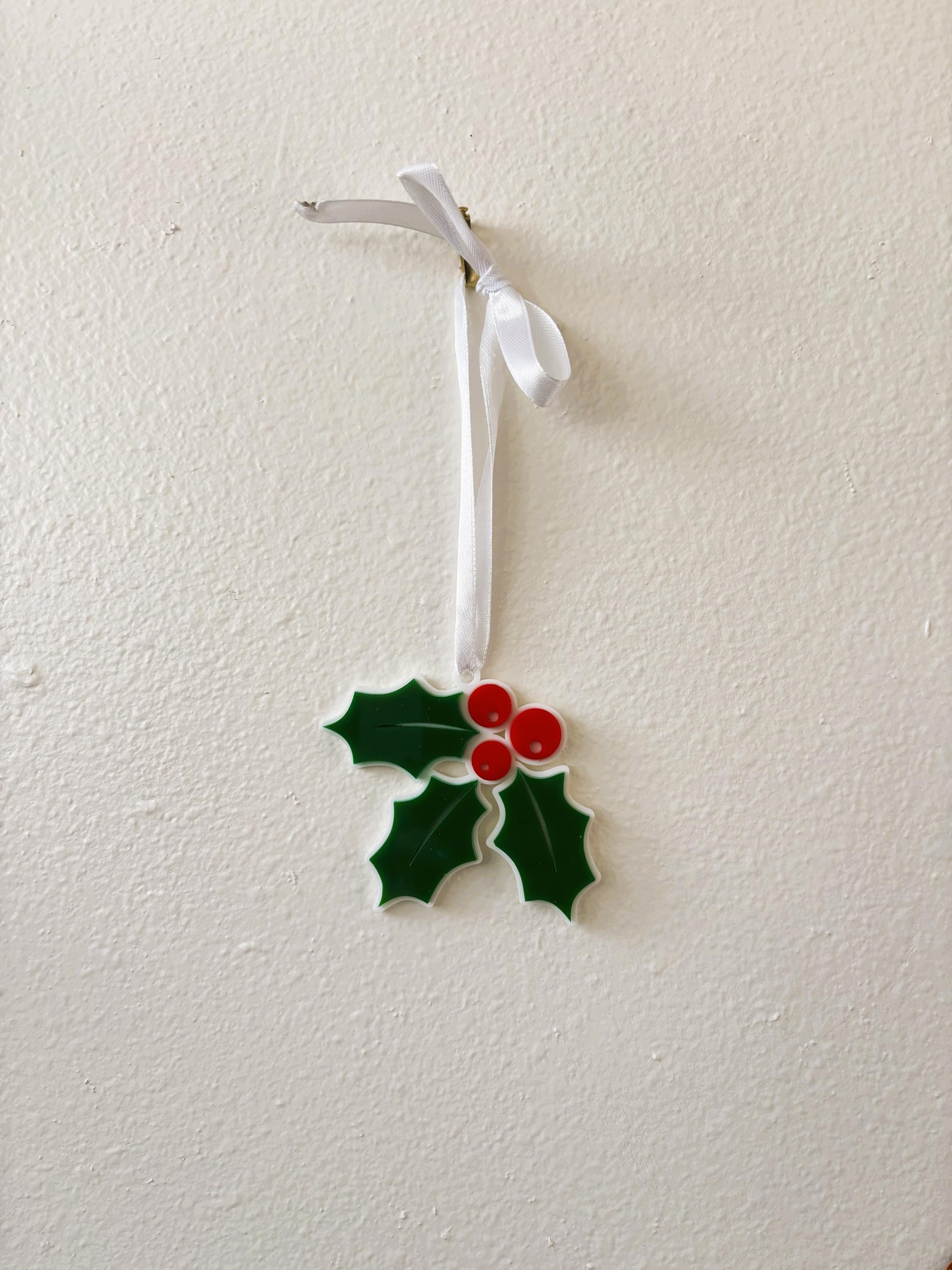 Mistletoe Holiday Ornament for Christmas Tree: Handmade Acrylic Gift