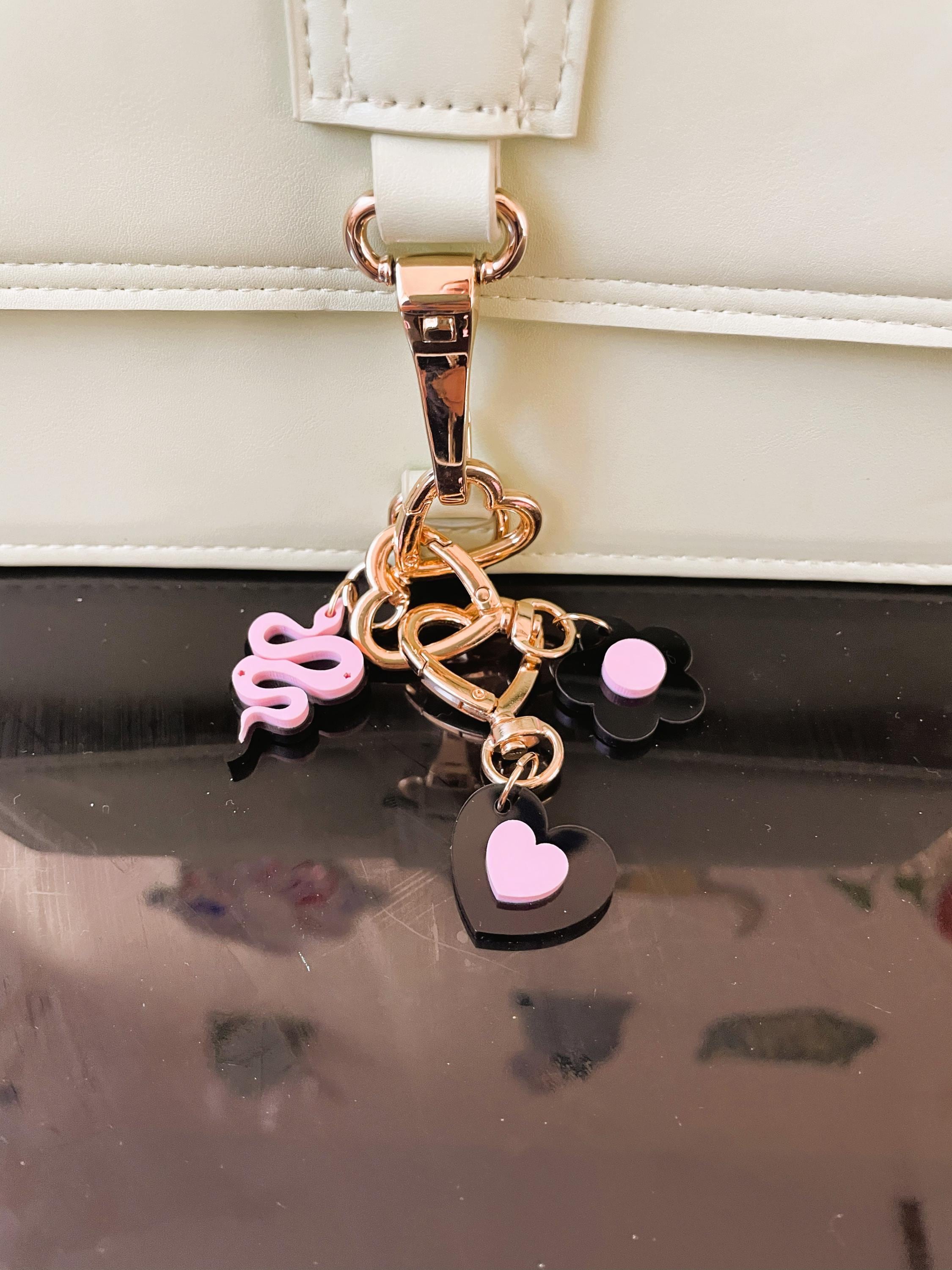 Heart Bag Charm Key Chain | Handmade Pink and Black Acrylic