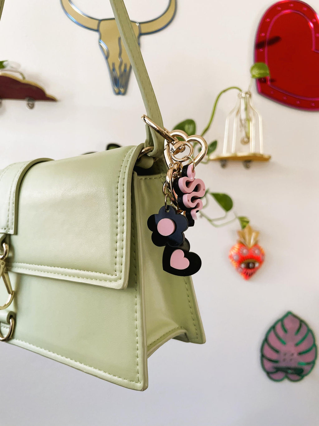 Snake Bag Charm Keychain | Handmade Pink and Black Acrylic