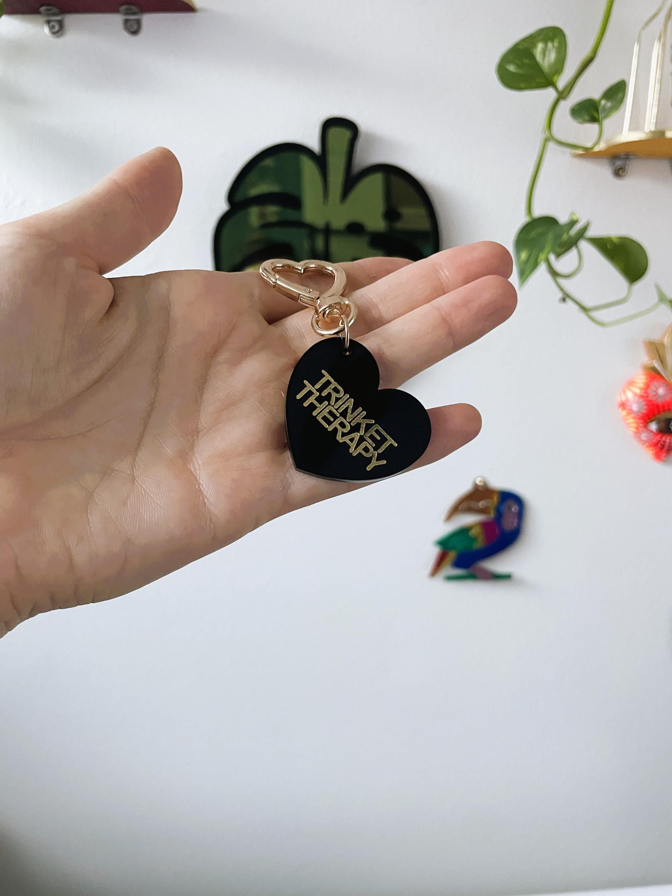 Emotional Support Trinket Therapy Bag Charm Key Chain | Handmade Heart Black Acrylic