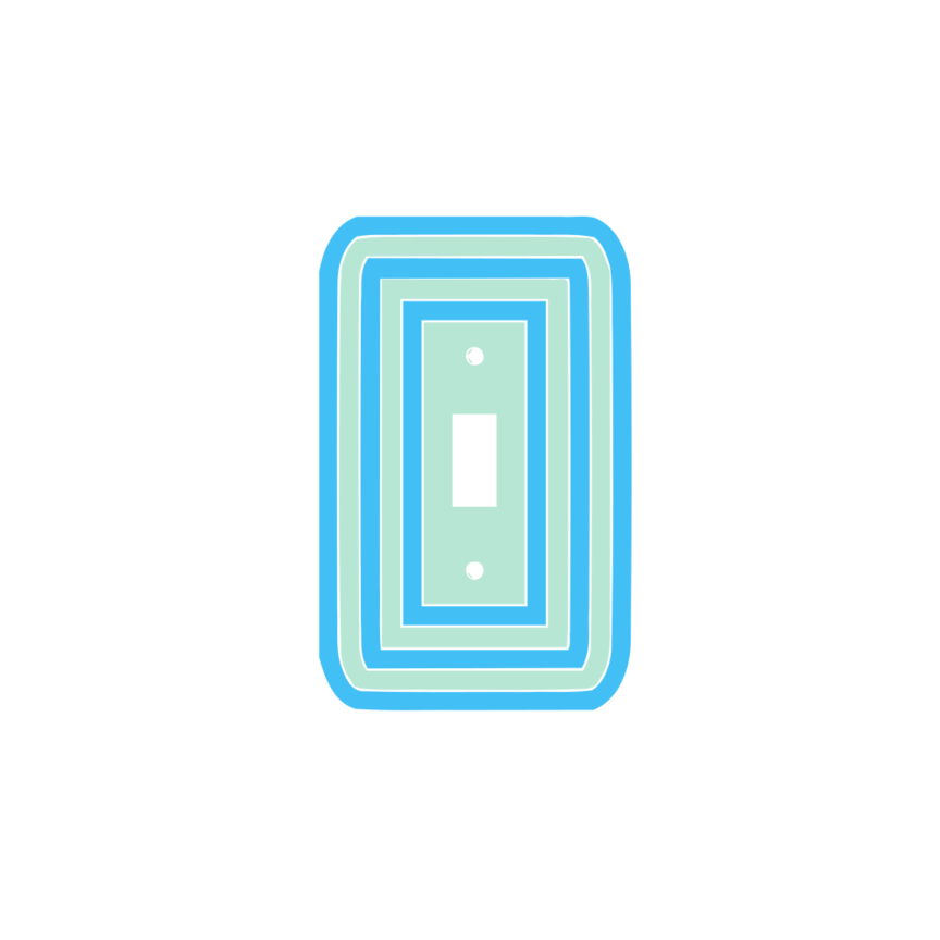 Decorative light switch cover with concentric blue and green rings on a white background