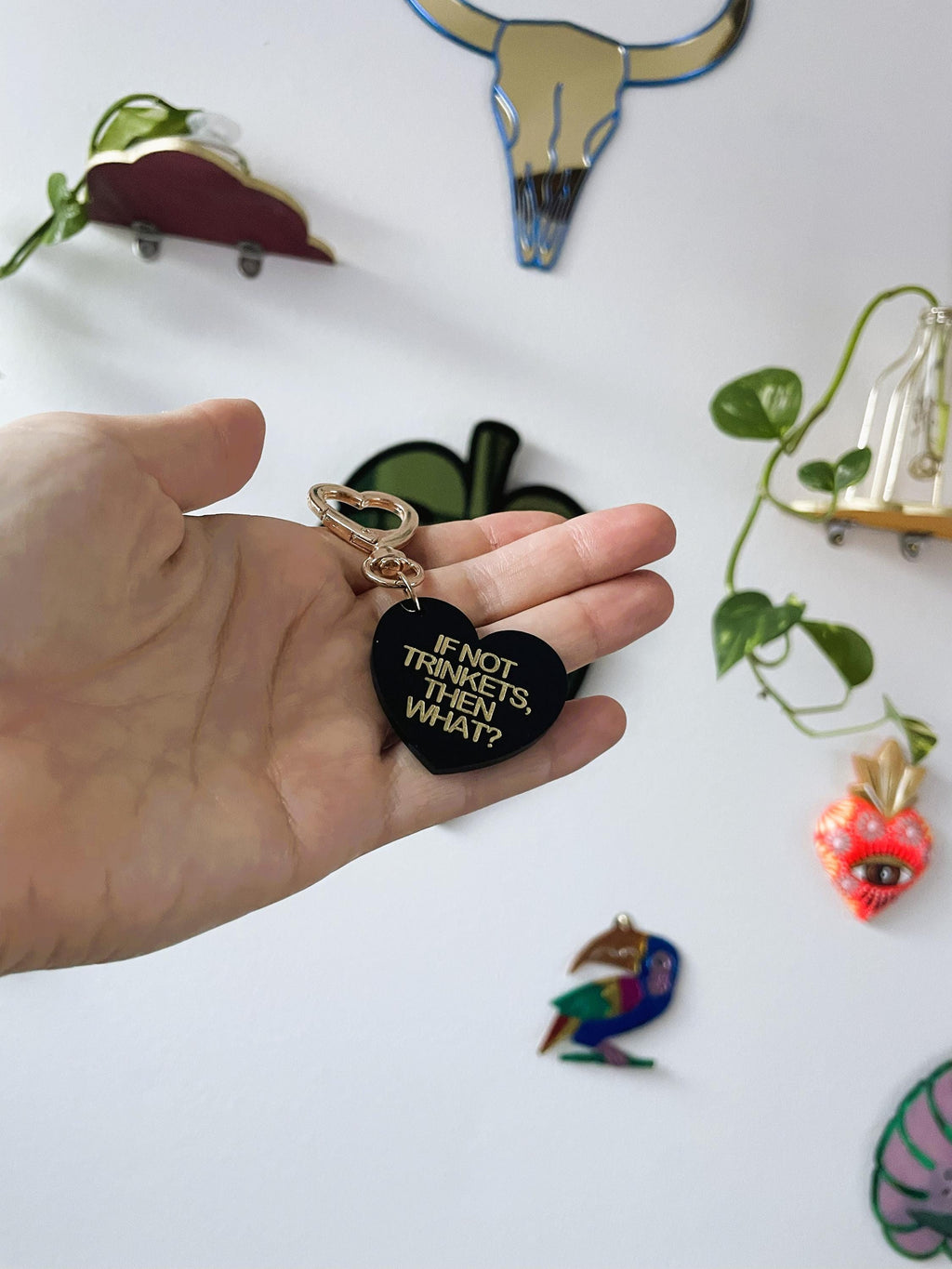 Emotional Support Trinket Therapy Bag Charm Key Chain | Handmade Heart Black Acrylic