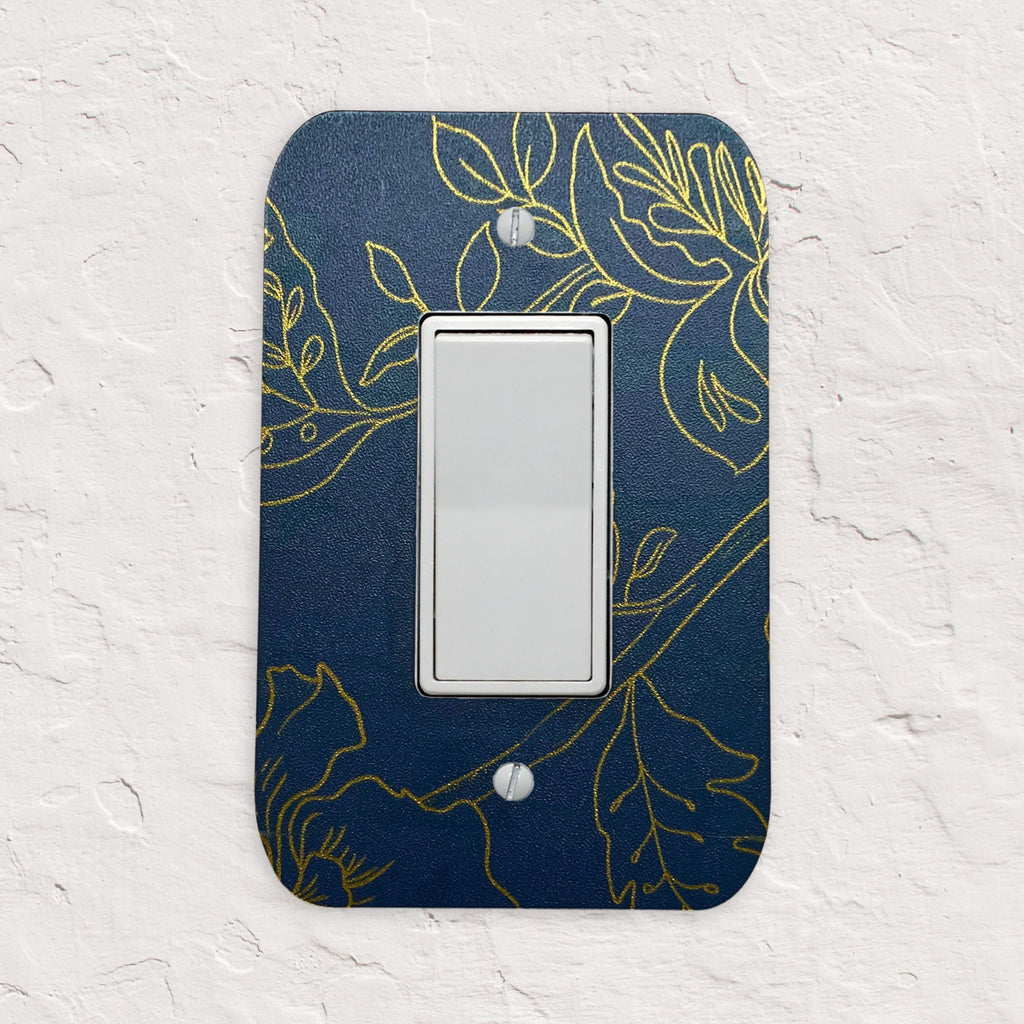 Decorative Light Switch Cover – Floral Blue & Gold Wall Plate, Modern Accent Switch Cover