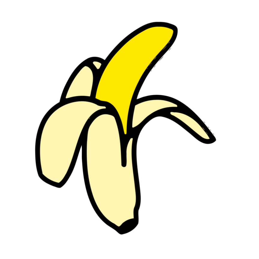 Cartoon-style banana on a white background