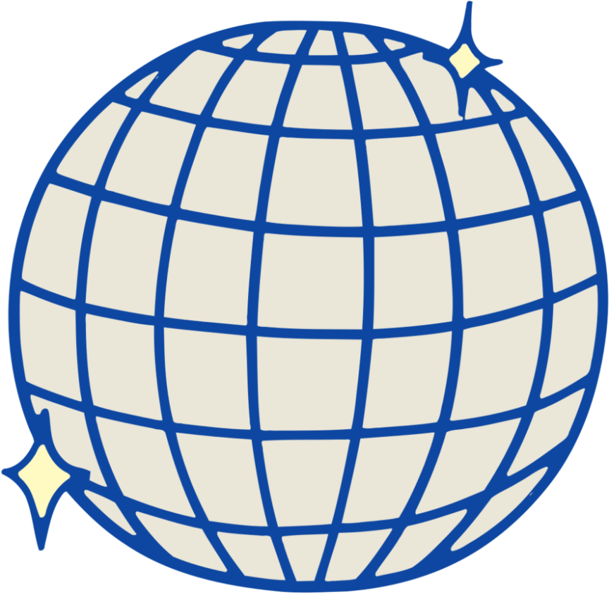 Globe with blue lines on a white background