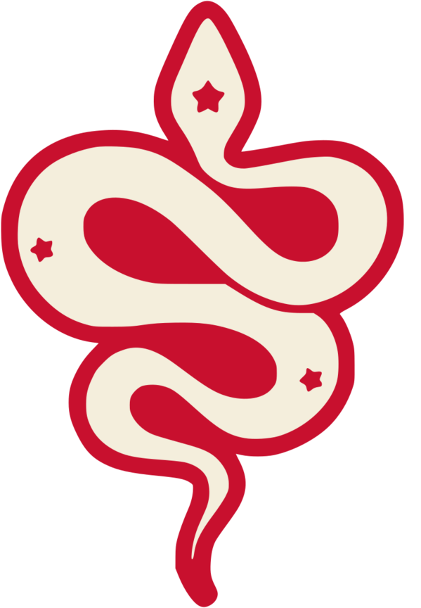 Red and beige snake logo on a white background