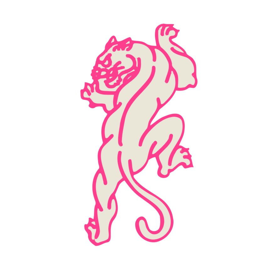 Pink outline of a tiger on a white background