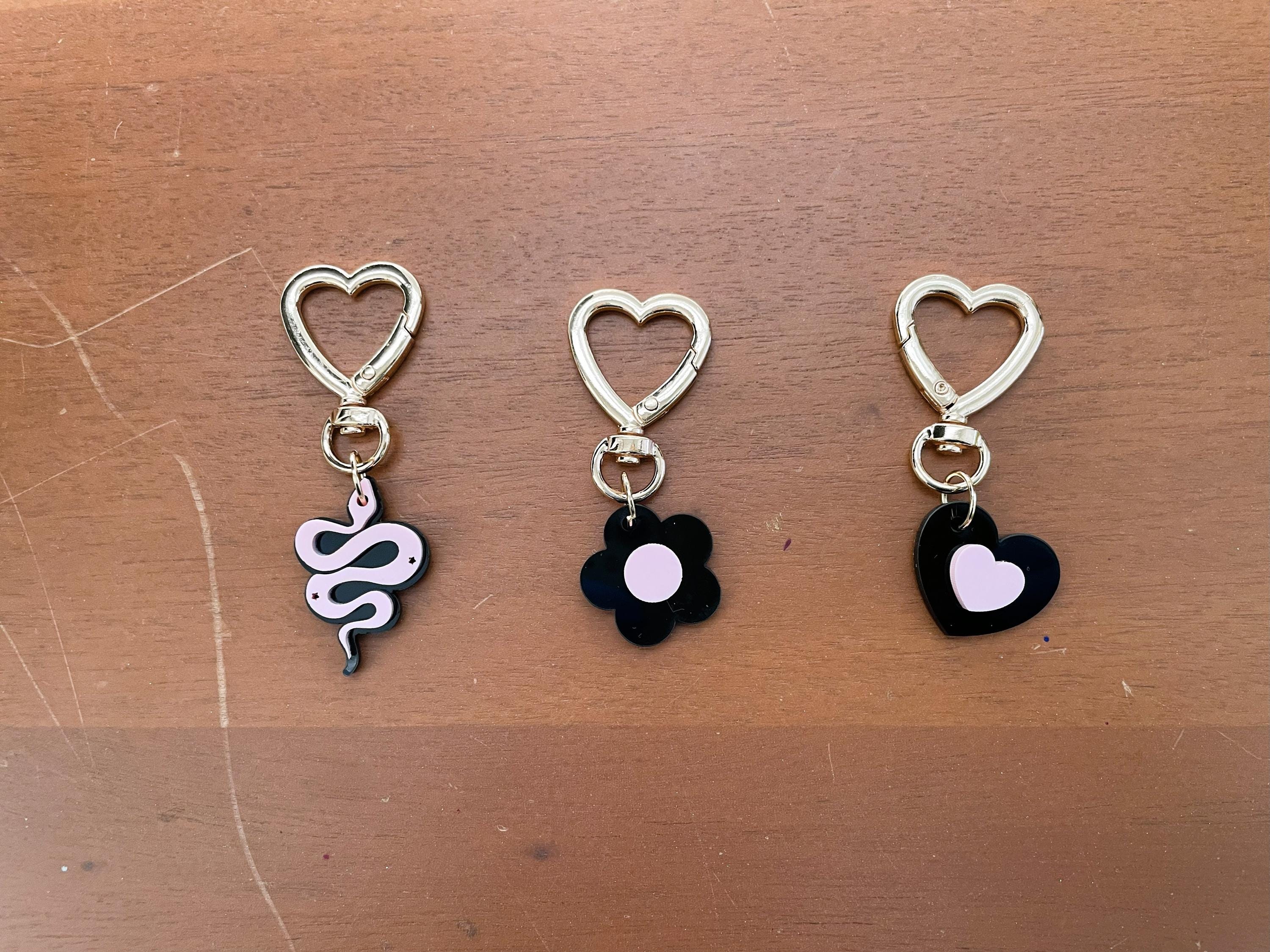 Heart Bag Charm Key Chain | Handmade Pink and Black Acrylic