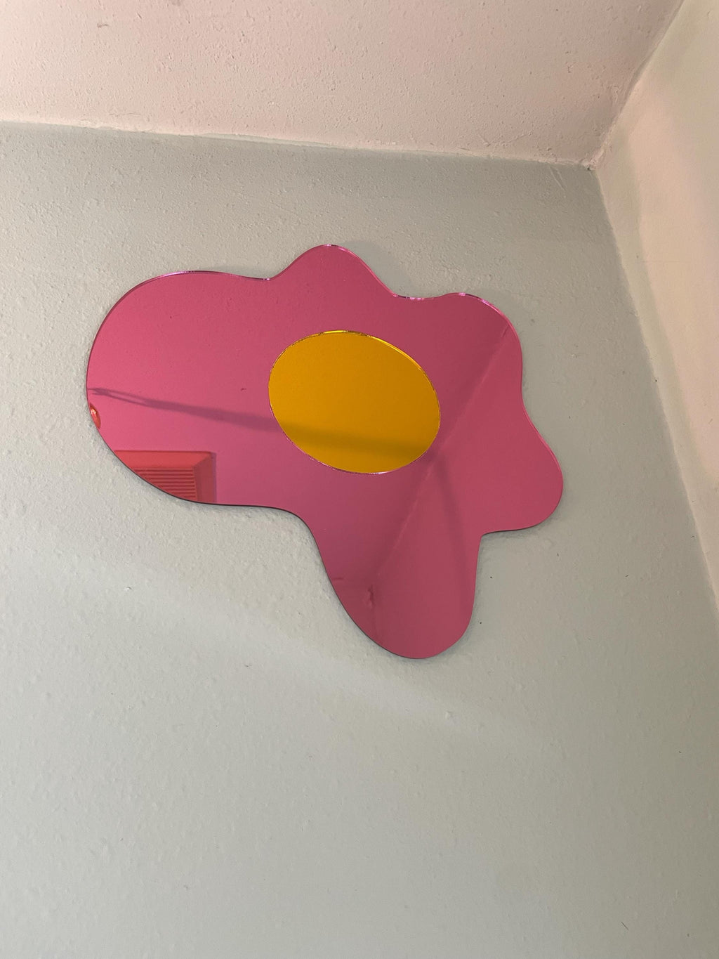 Funky Pink Egg Mirror: Quirky Acrylic Wall Decor - Handmade