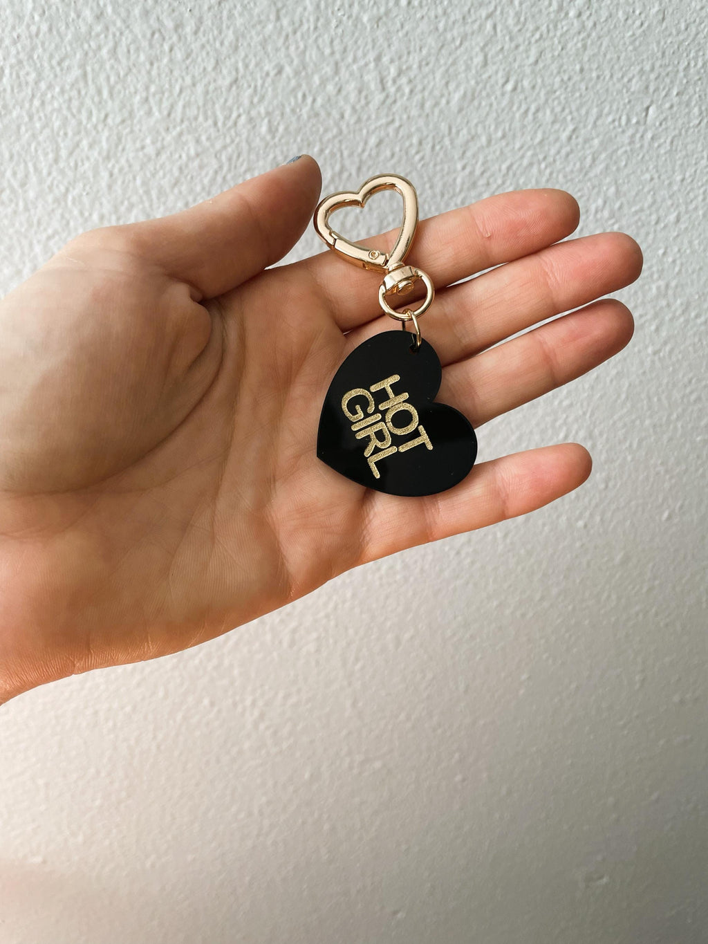 Hot Girl Boy Trinket Bag Charm Key Chain | Handmade Heart Black Acrylic