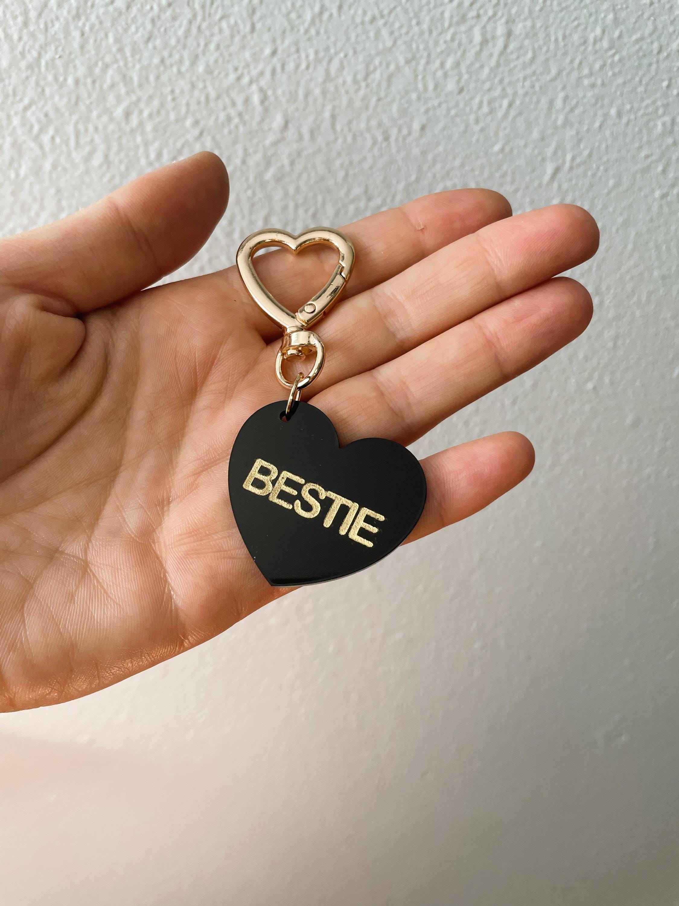 Bestie Trinket Bag Charm Key Chain | Handmade Heart Black Acrylic