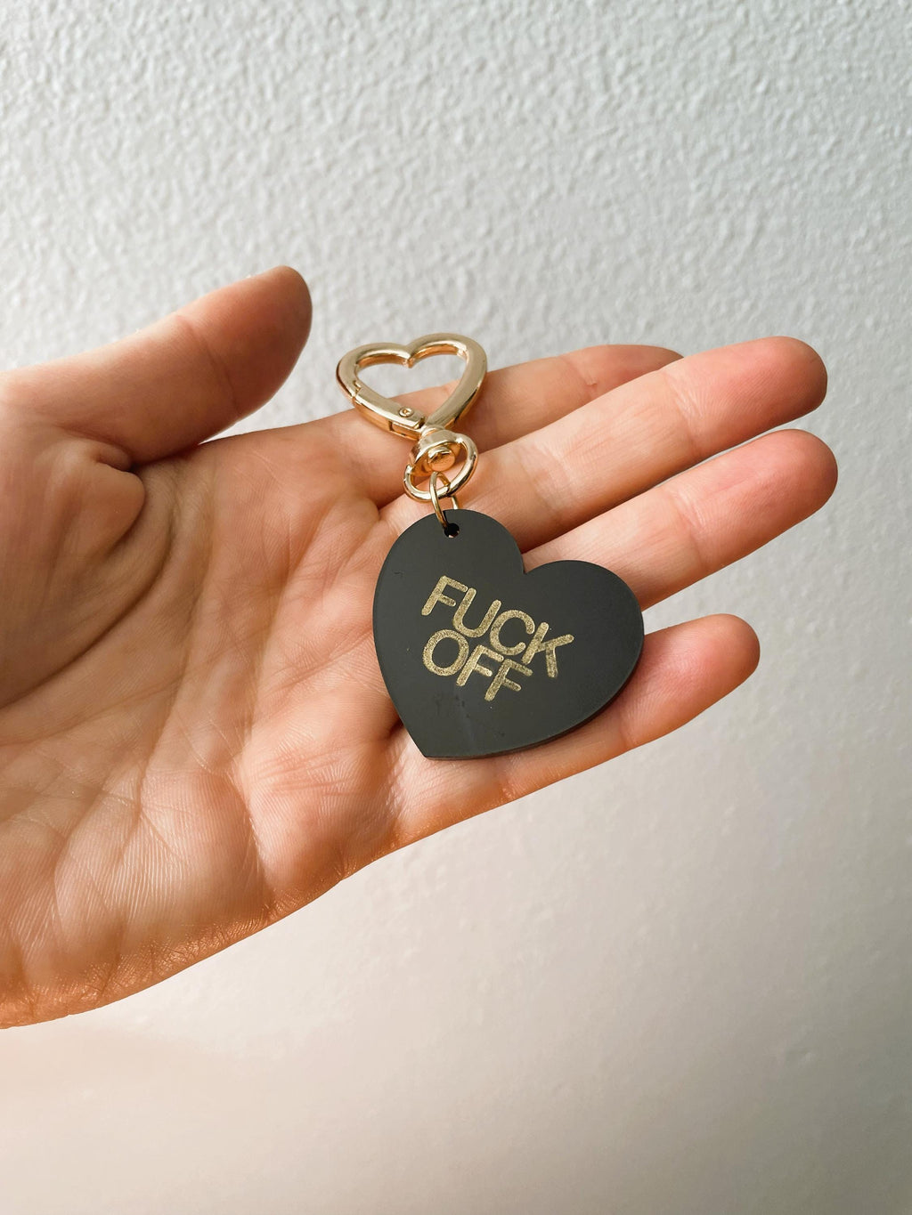 Fuck You Fuck Off Trinket Bag Charm Key Chain | Handmade Heart Black Acrylic