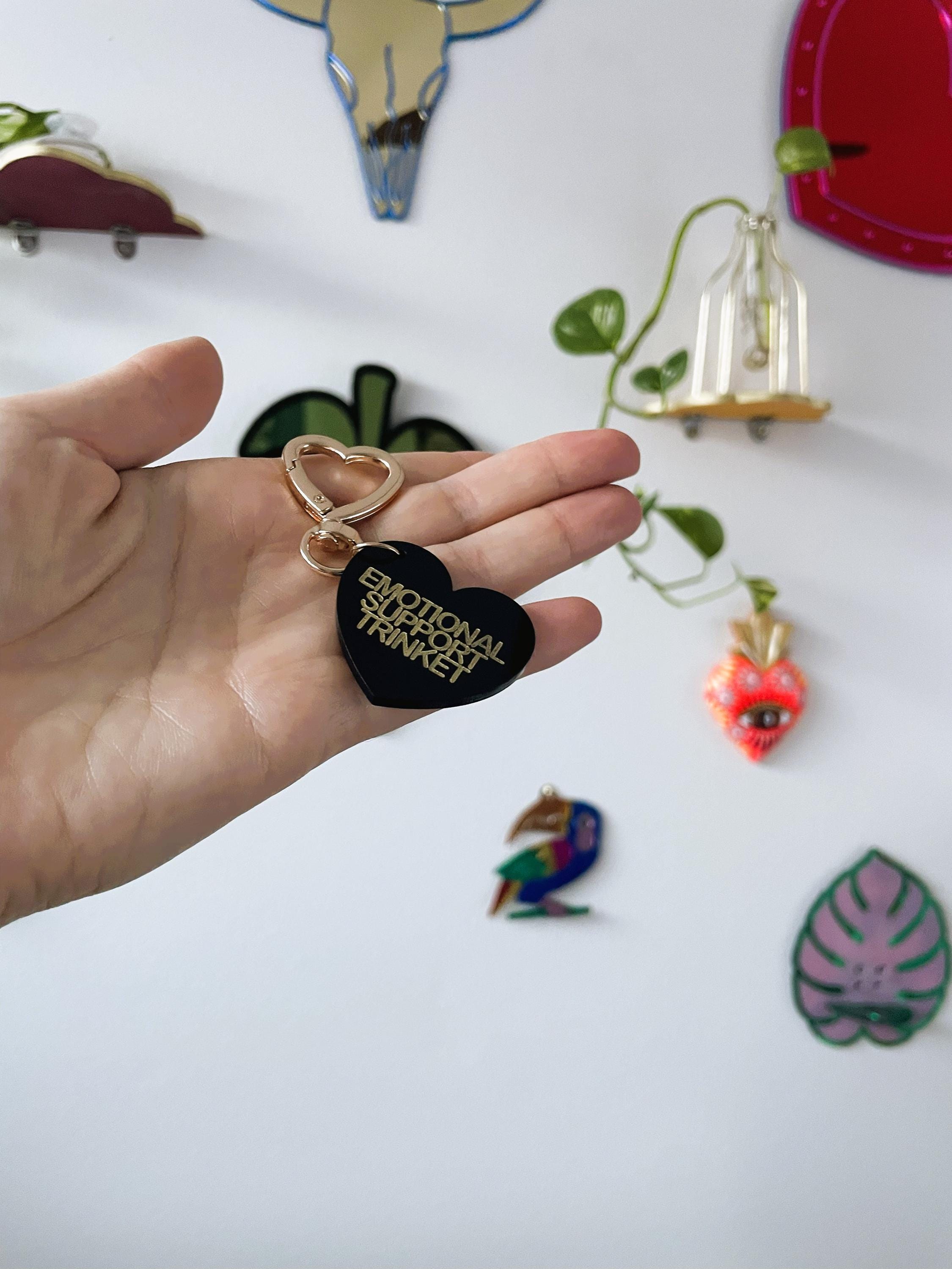 Emotional Support Trinket Therapy Bag Charm Key Chain | Handmade Heart Black Acrylic