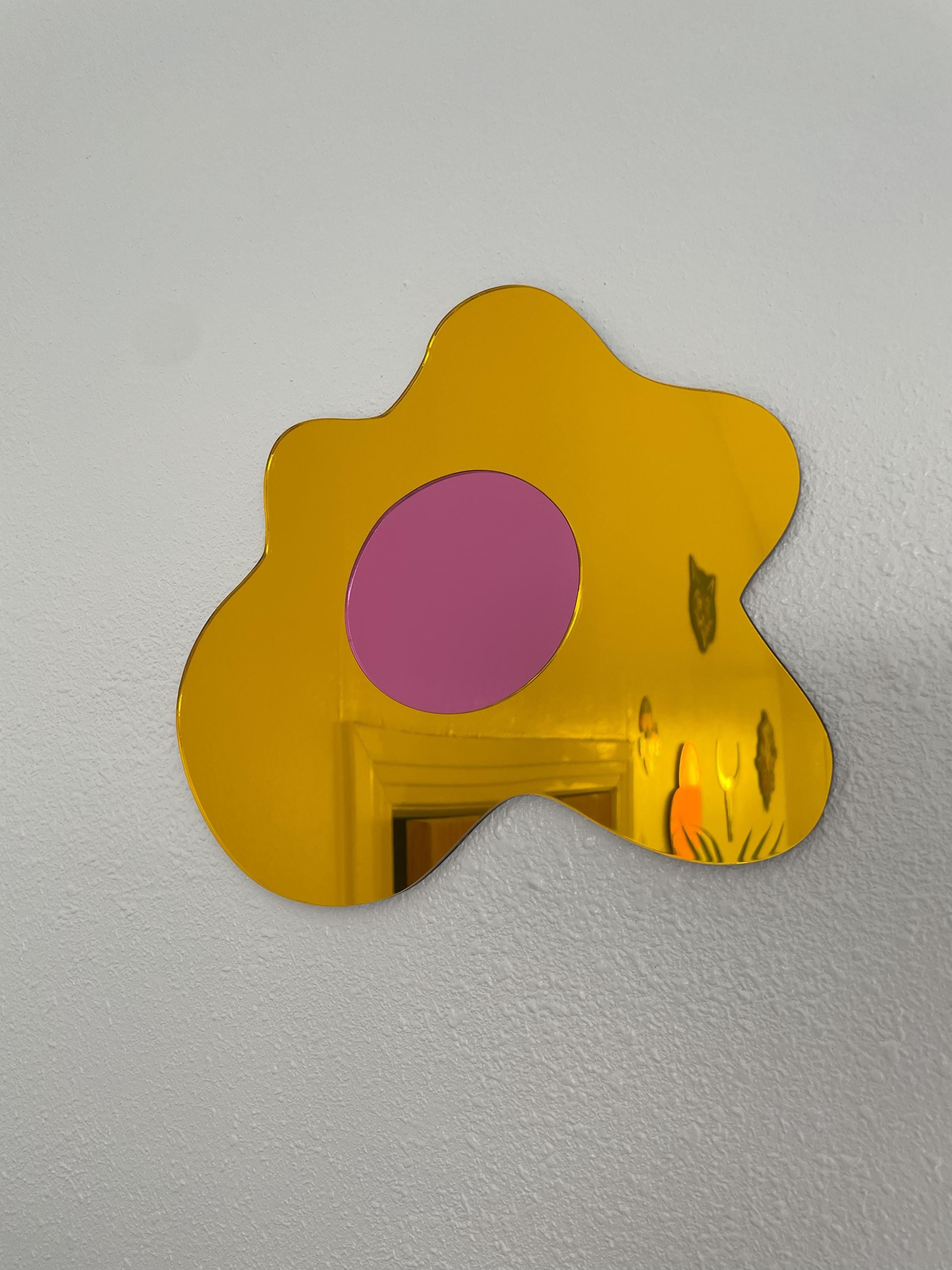 Funky Pink Egg Mirror: Quirky Acrylic Wall Decor - Handmade
