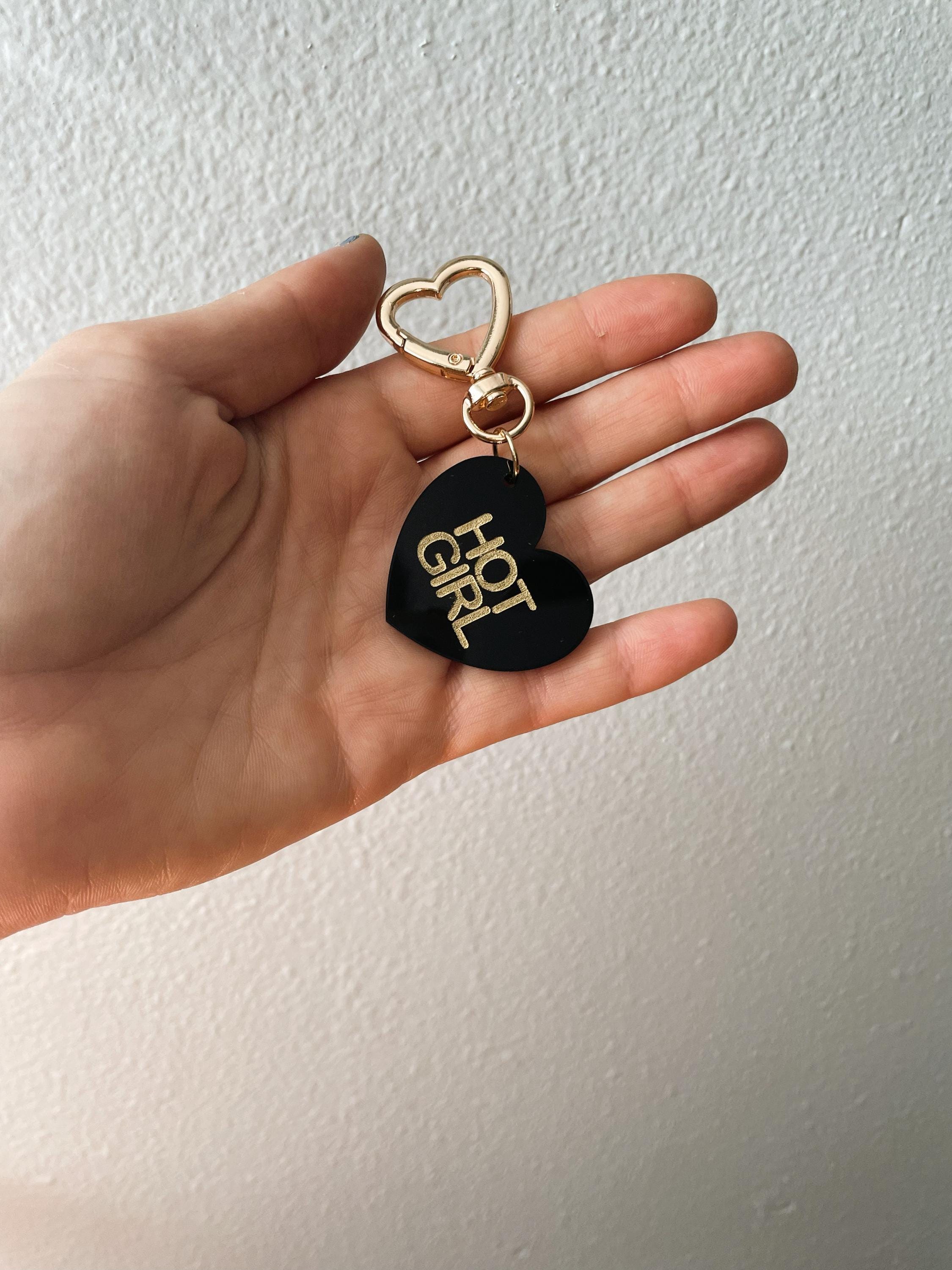 Hot Girl Boy Trinket Bag Charm Key Chain | Handmade Heart Black Acrylic
