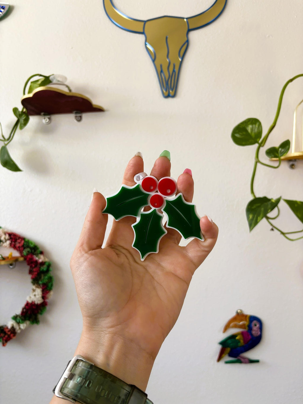 Mistletoe Holiday Ornament for Christmas Tree: Handmade Acrylic Gift