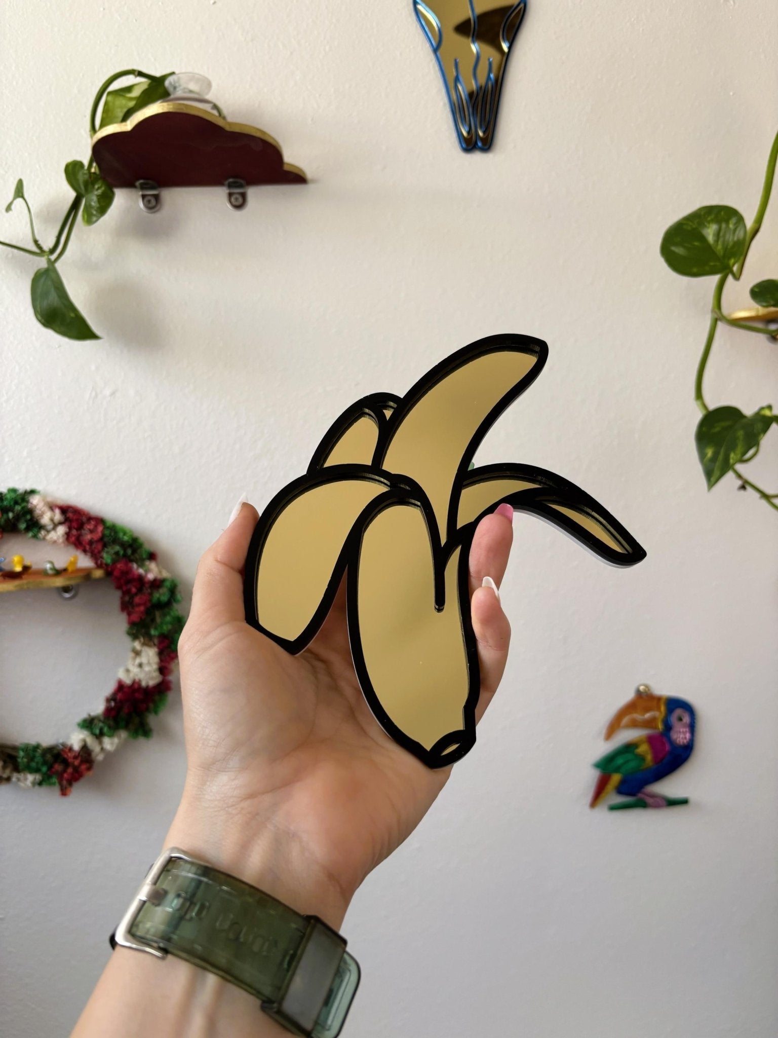BananaPop Mirror - Funky Acrylic Mirror - by MirrorPop. Handmade acrylic art.