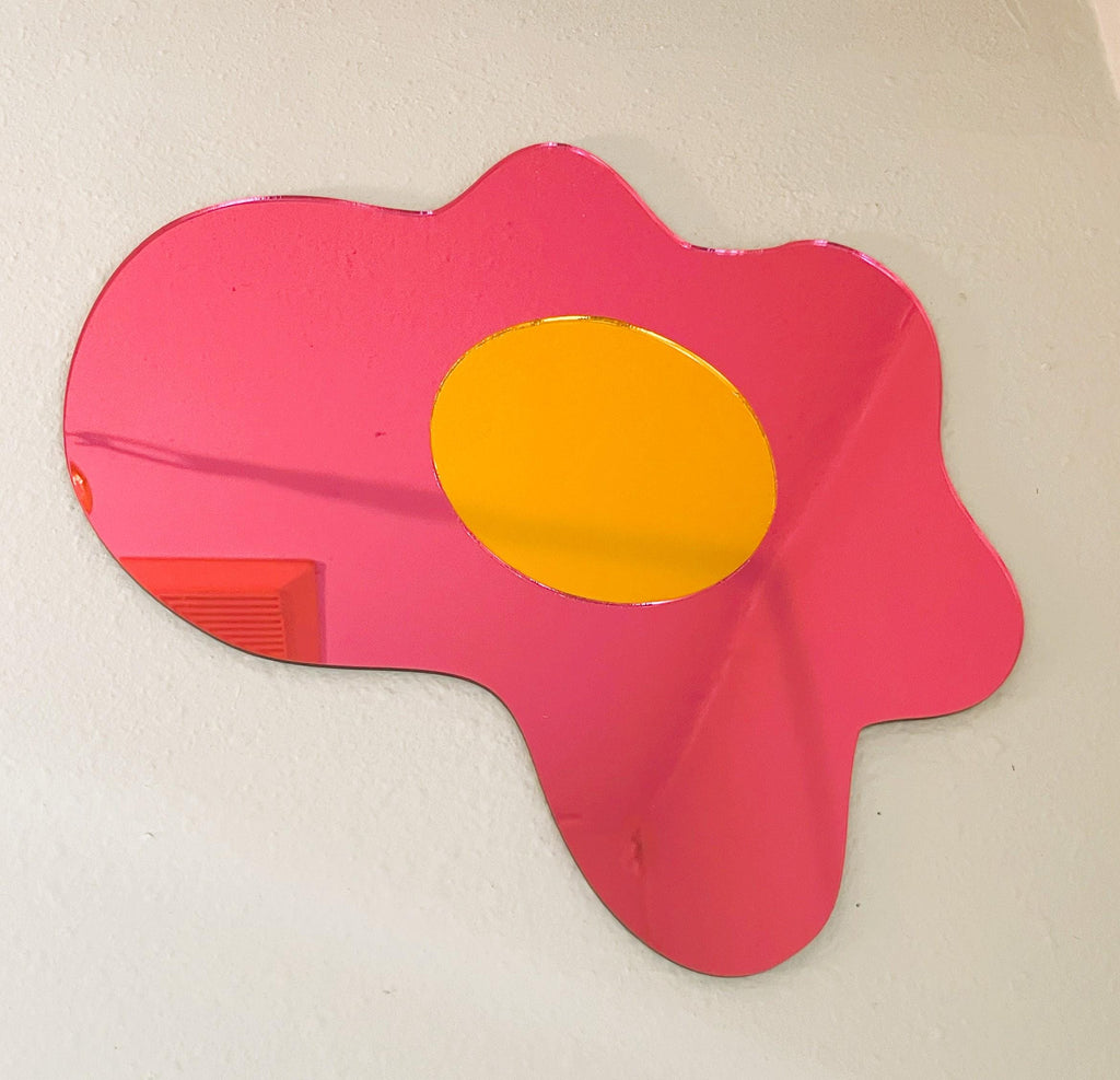 Funky Pink Egg Mirror: Quirky Acrylic Wall Decor - Handmade