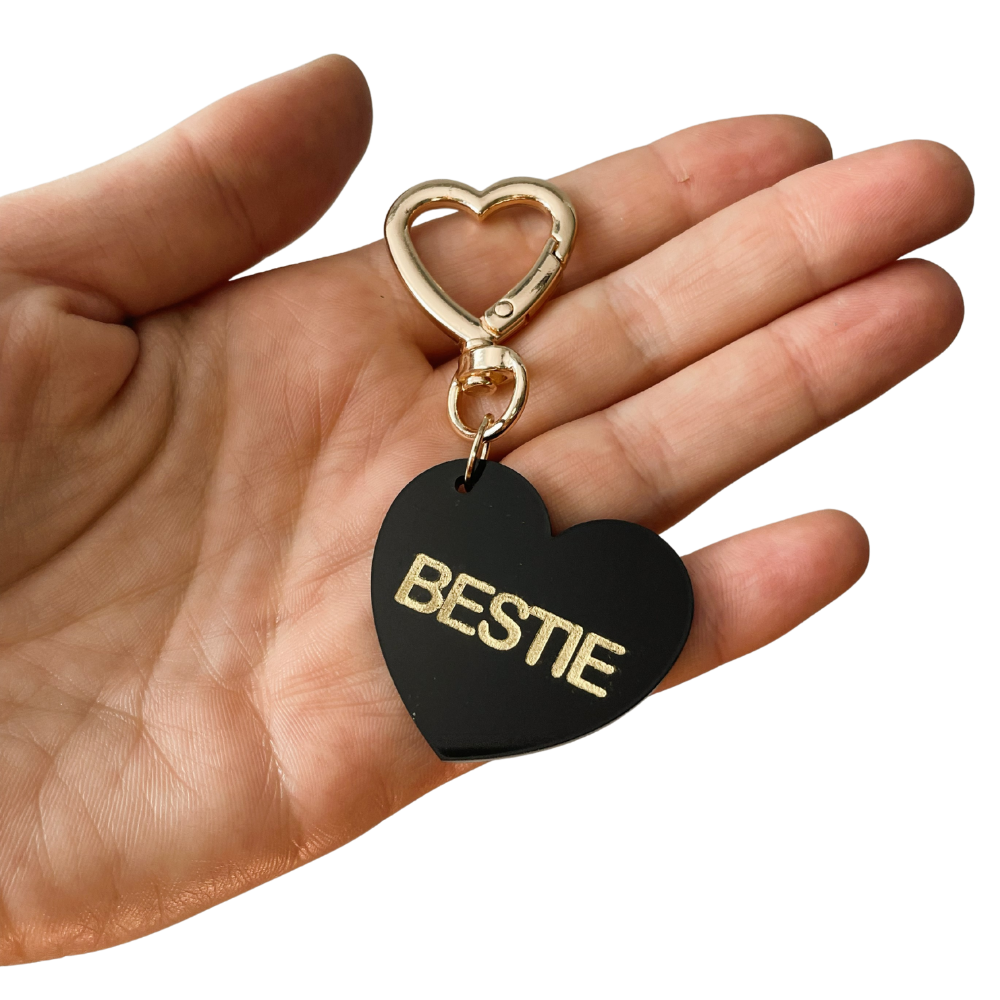 Bestie Trinket Bag Charm Key Chain | Handmade Heart Black Acrylic
