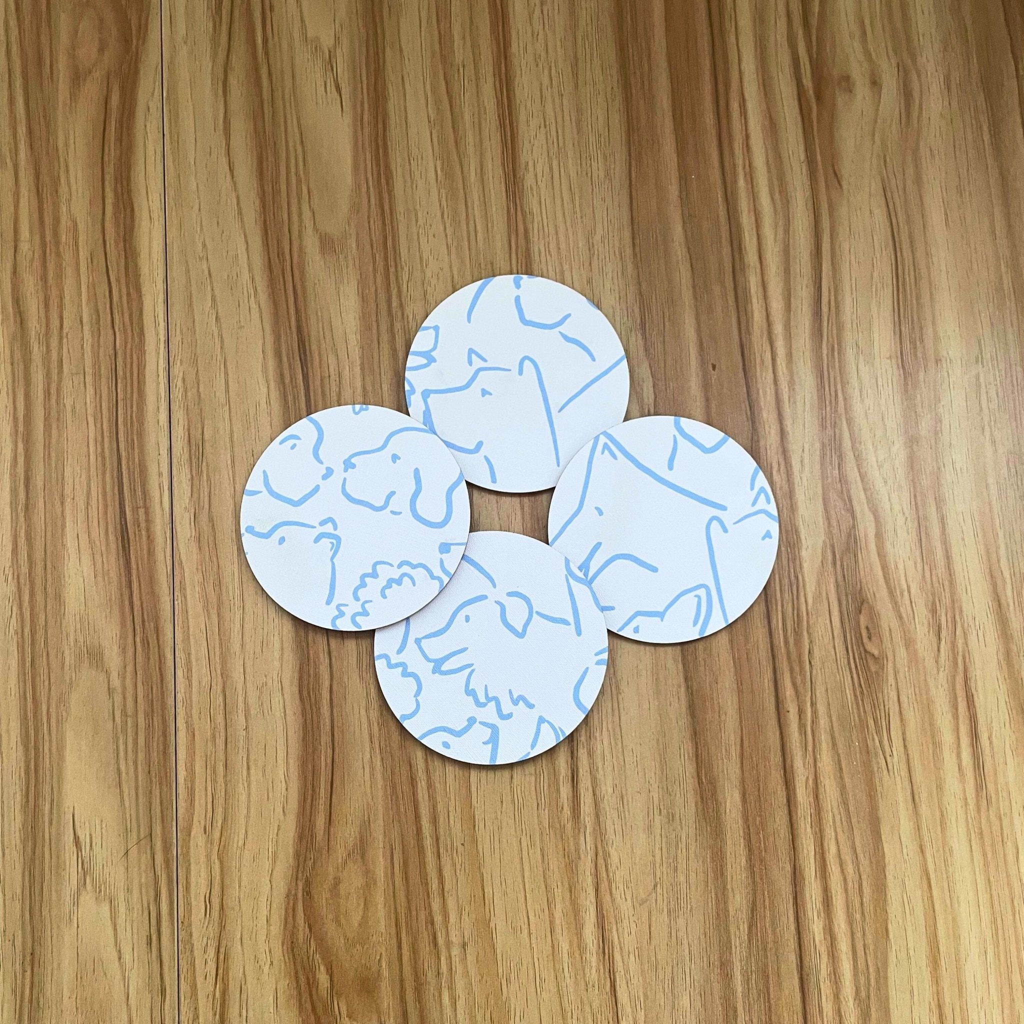 Blue Dog Acrylic Coaster – Hand - Drawn Dog Silhouette Drink Coaster in White & Blue - by MirrorPop. Handmade acrylic art.