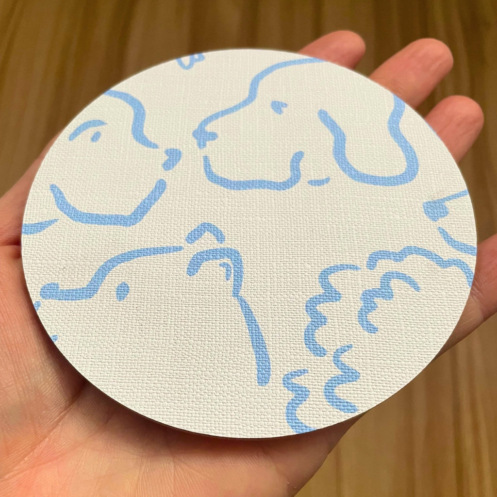 Blue Dog Acrylic Coaster – Hand - Drawn Dog Silhouette Drink Coaster in White & Blue - by MirrorPop. Handmade acrylic art.