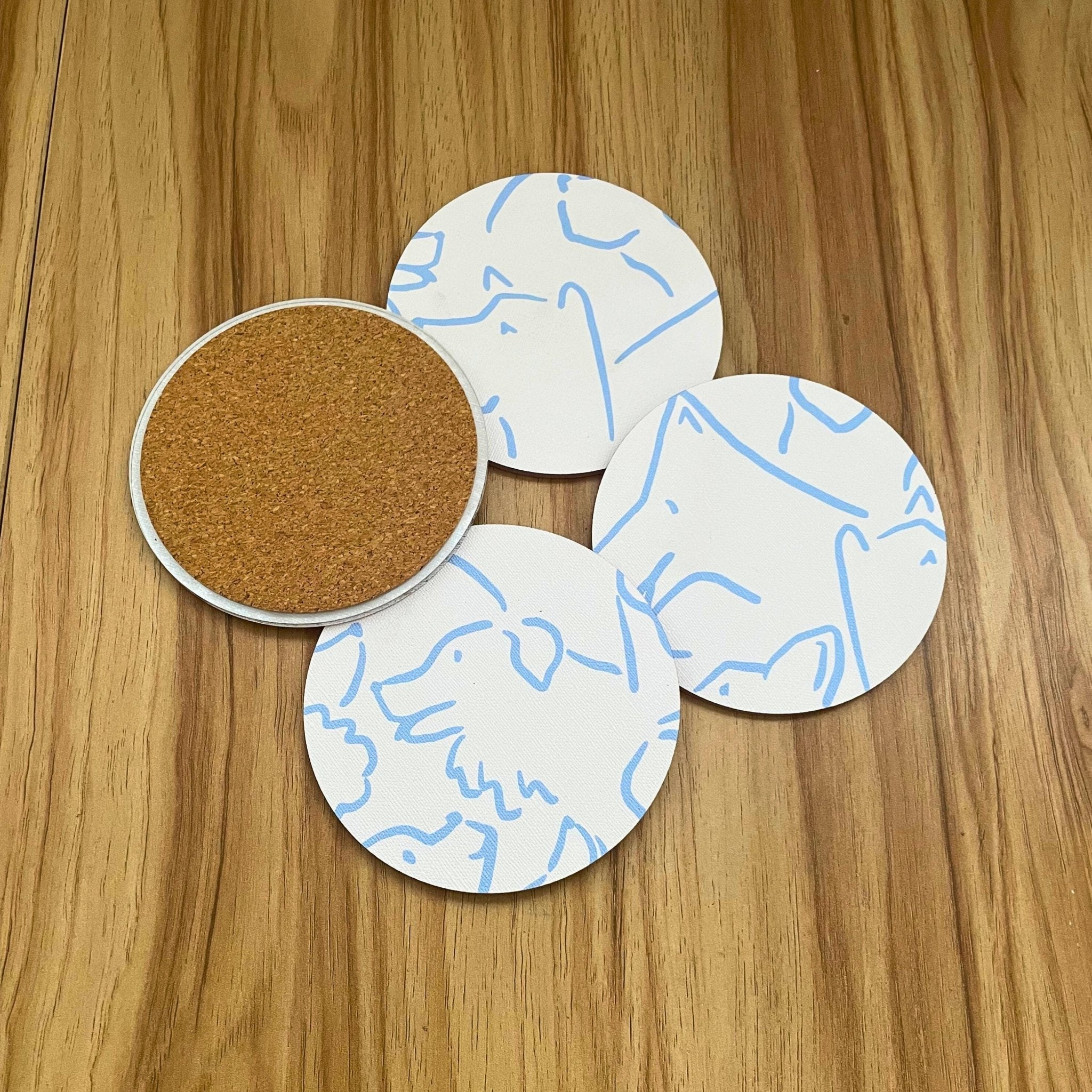 Blue Dog Acrylic Coaster – Hand - Drawn Dog Silhouette Drink Coaster in White & Blue - by MirrorPop. Handmade acrylic art.