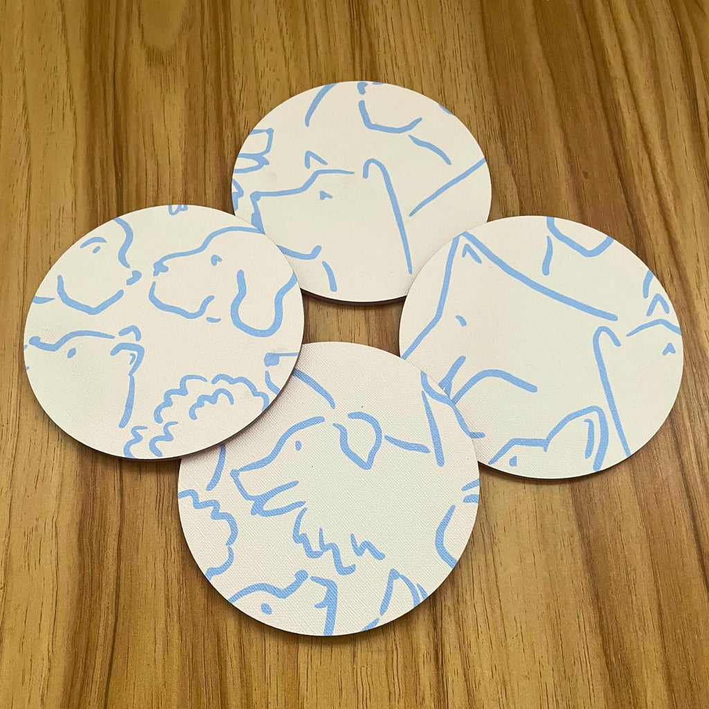 Blue Dog Acrylic Coaster – Hand - Drawn Dog Silhouette Drink Coaster in White & Blue - by MirrorPop. Handmade acrylic art.