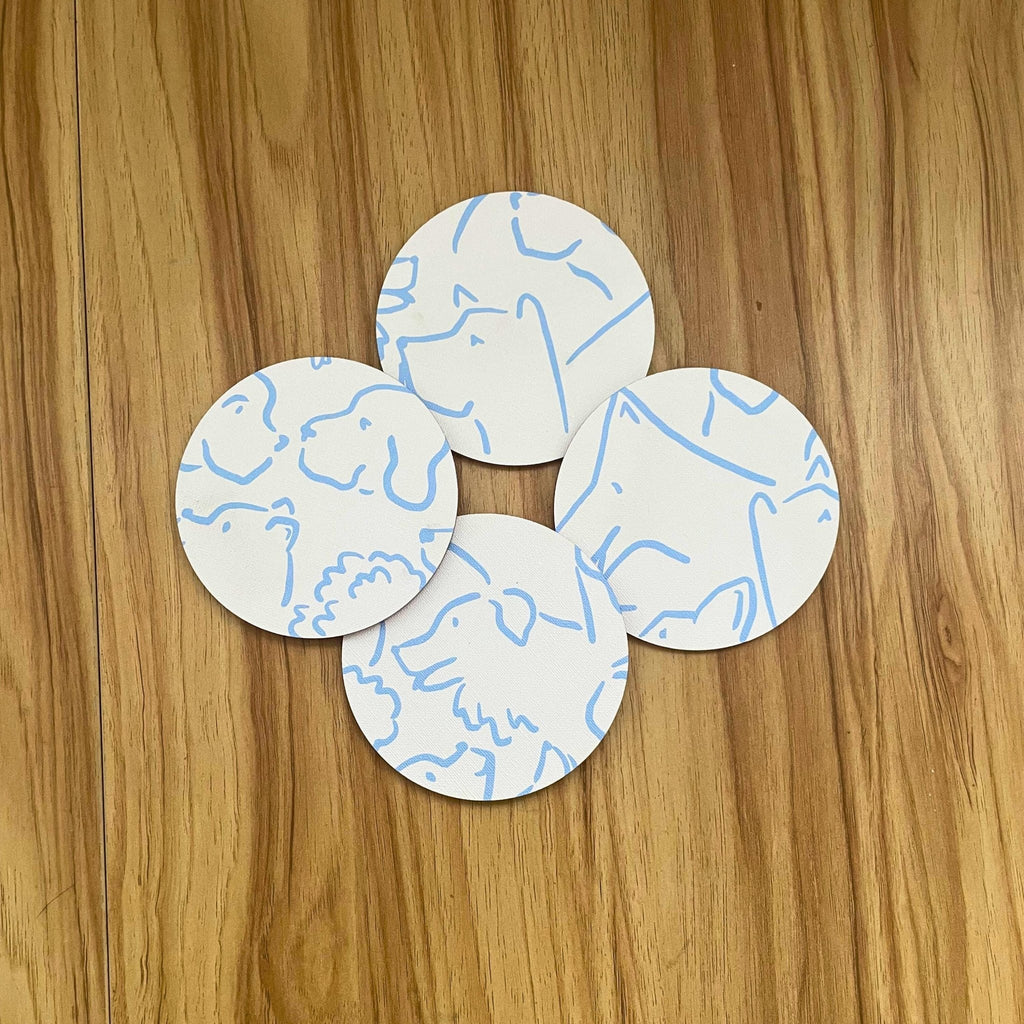 Blue Dog Acrylic Coaster – Hand - Drawn Dog Silhouette Drink Coaster in White & Blue - by MirrorPop. Handmade acrylic art.
