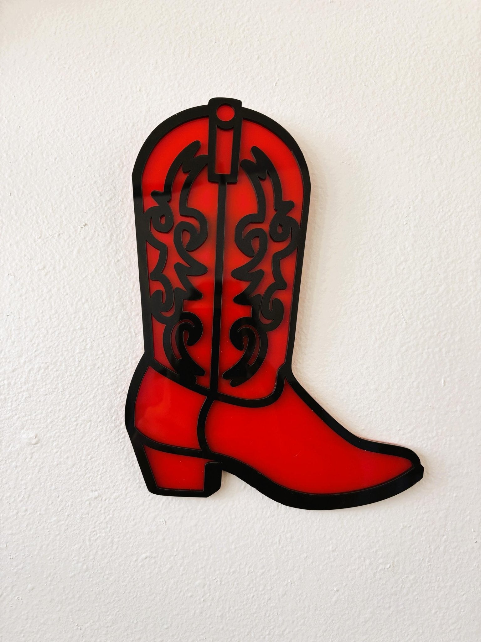 BootScoot Wall Hanging - Red Cowboy Boot Acrylic Art | Western Country Wall Decor - by MirrorPop. Handmade acrylic art.