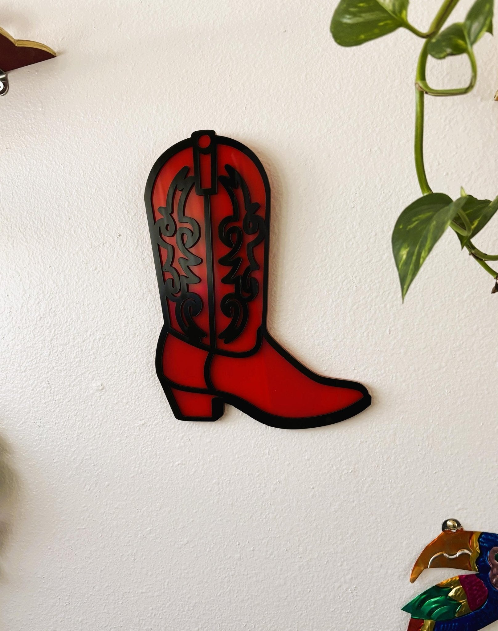 BootScoot Wall Hanging - Red Cowboy Boot Acrylic Art | Western Country Wall Decor - by MirrorPop. Handmade acrylic art.