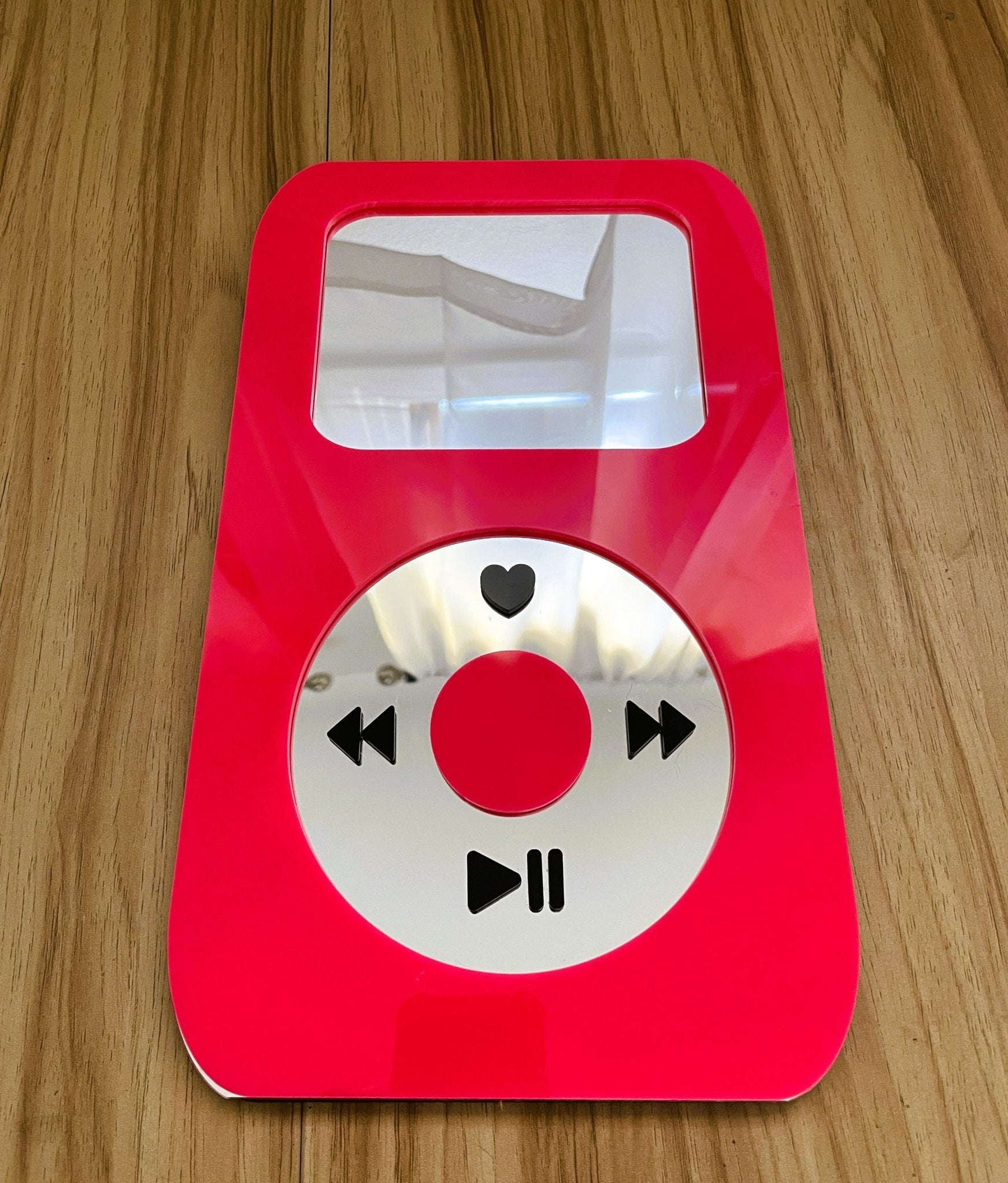 BubbleBeat - MP3 Player Mirror: Y2K Hot Pink Wall Hanging - by MirrorPop. Handmade acrylic art.