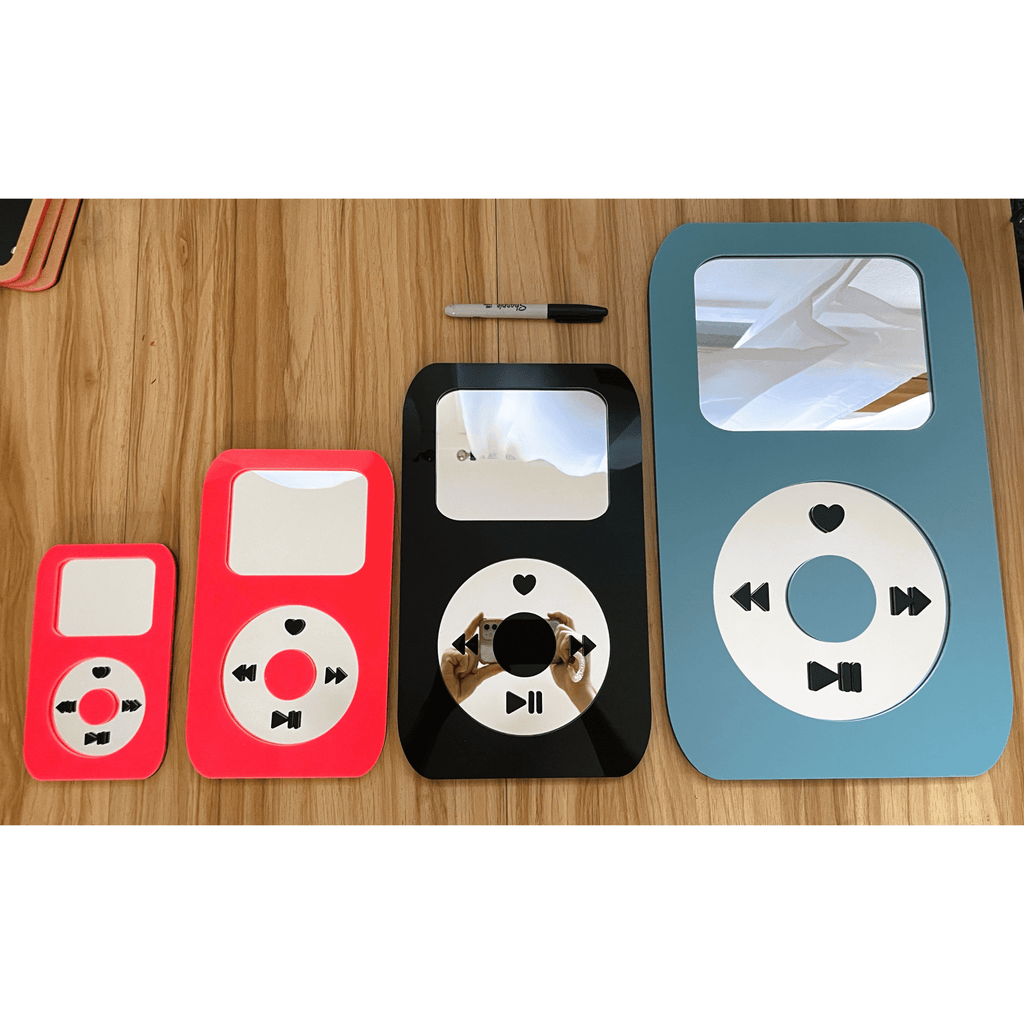 BubbleBeat - MP3 Player Mirror: Y2K Hot Pink Wall Hanging - by MirrorPop. Handmade acrylic art.