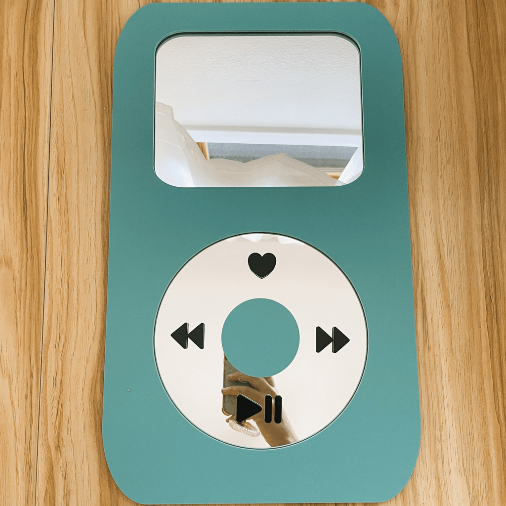 BubbleBeat - MP3 Player Mirror: Y2K Hot Pink Wall Hanging - by MirrorPop. Handmade acrylic art.