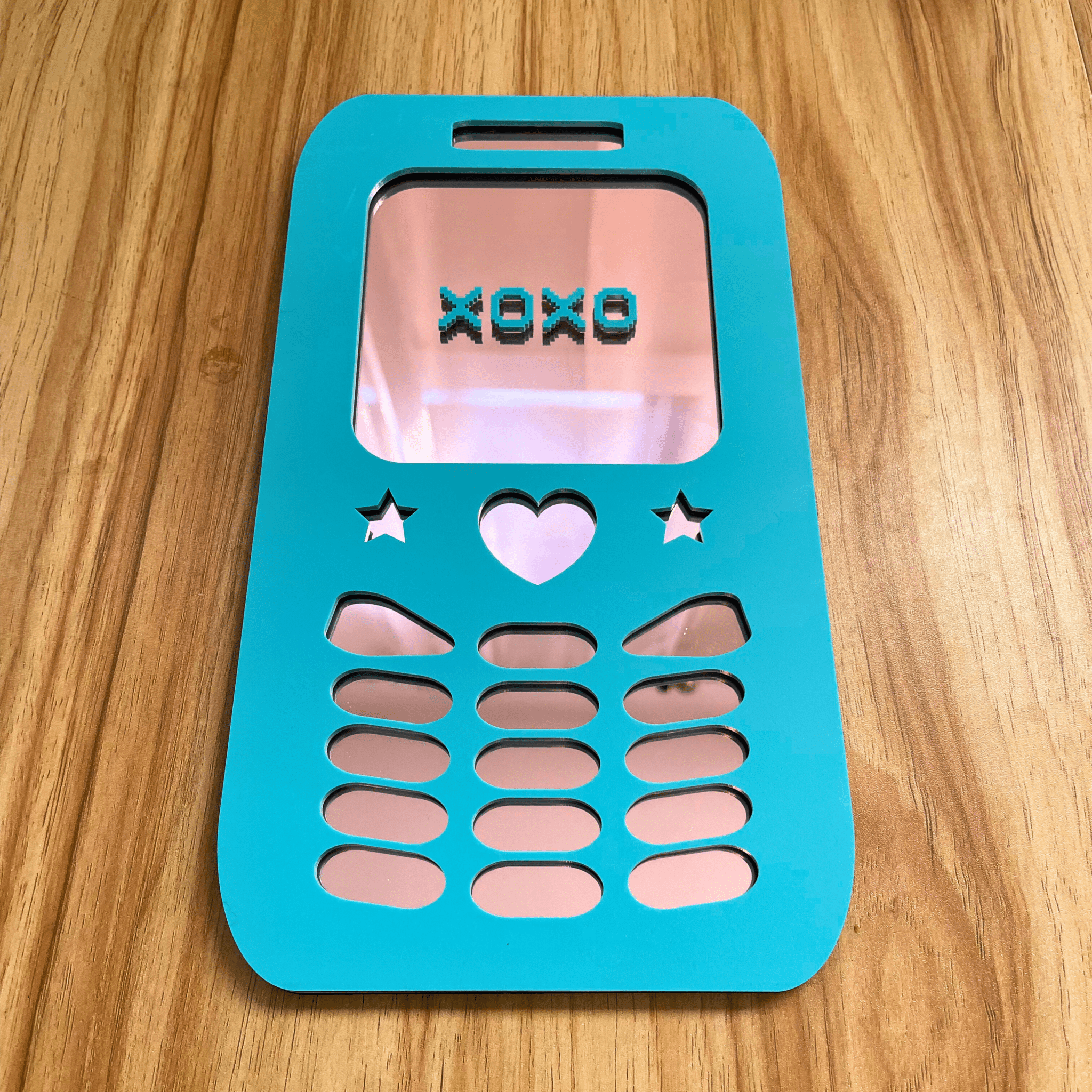 BubblePhone - Retro Phone XOXO Mirror: Y2K Colorful Acrylic Gallery Wall Hanging Decor - by MirrorPop. Handmade acrylic art.