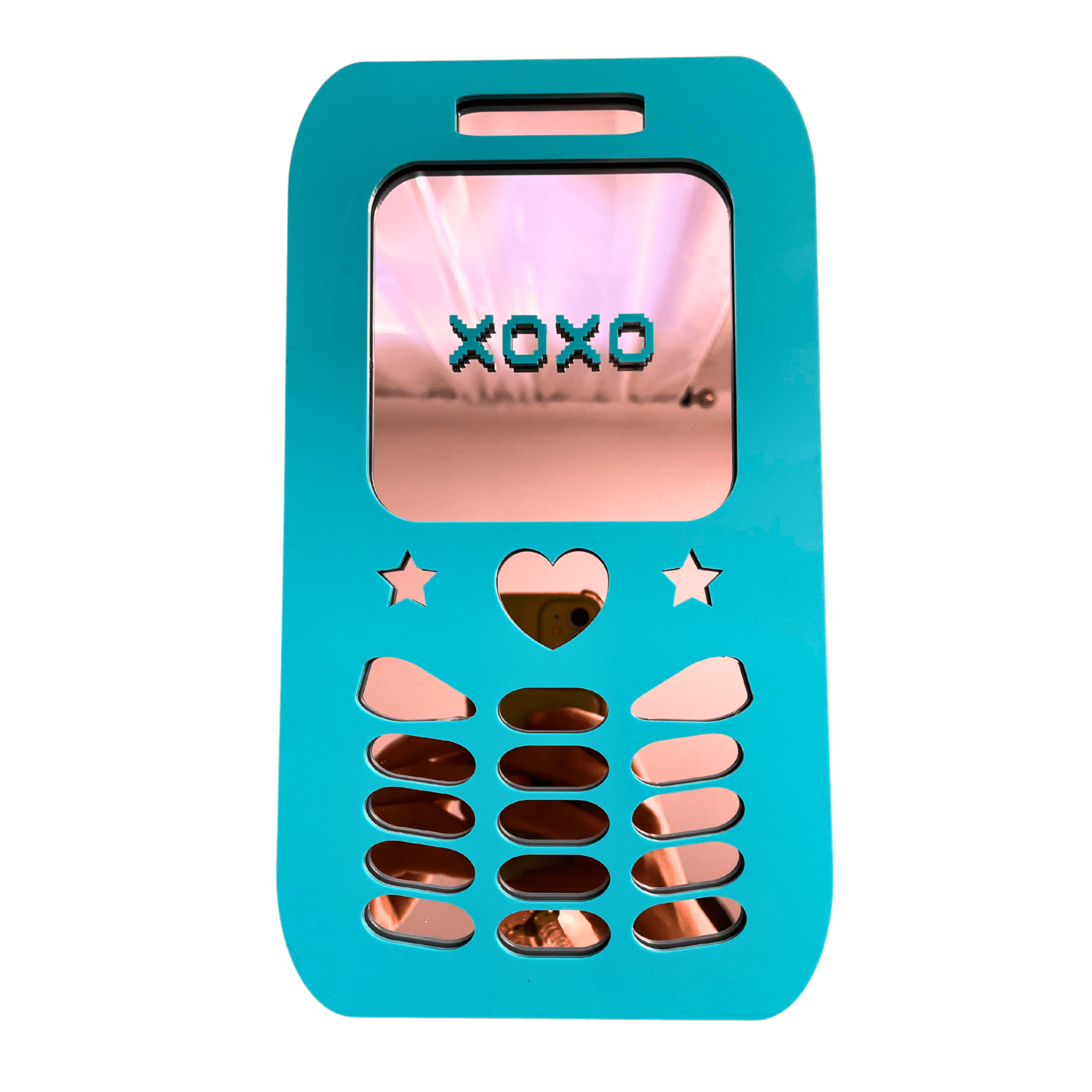 BubblePhone - Retro Phone XOXO Mirror: Y2K Colorful Acrylic Gallery Wall Hanging Decor - by MirrorPop. Handmade acrylic art.
