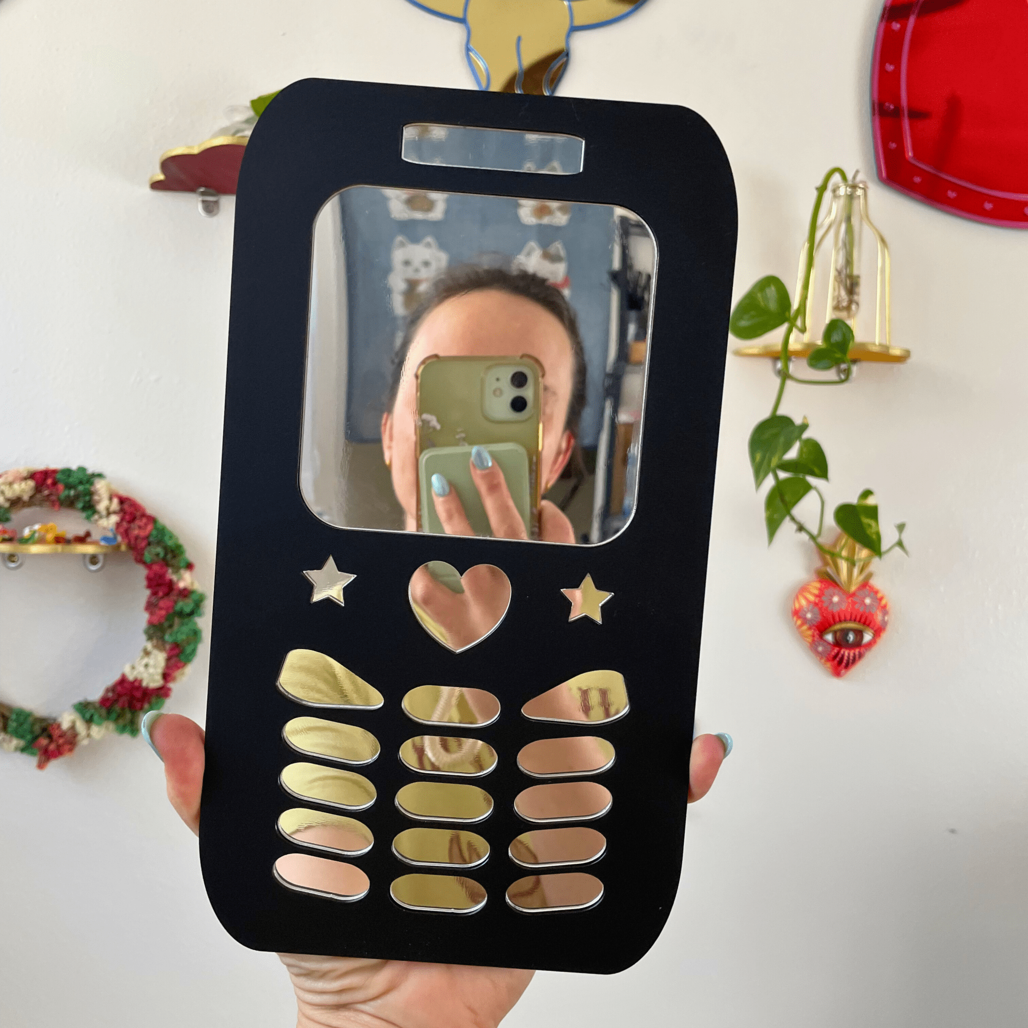 BubblePhone - Retro Phone XOXO Mirror: Y2K Colorful Acrylic Gallery Wall Hanging Decor - by MirrorPop. Handmade acrylic art.